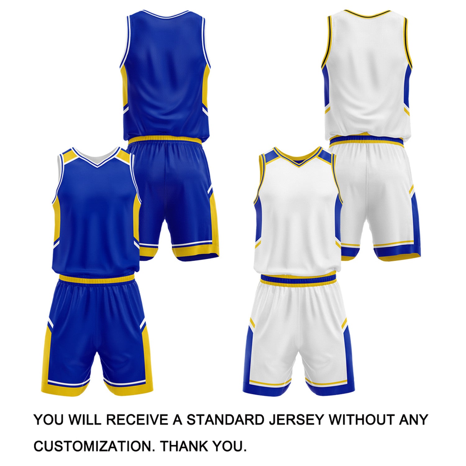 Custom Reversible Basketball Uniform Set | Royal Blue & White V-Neck Sleeveless Jersey & Athletic Shorts