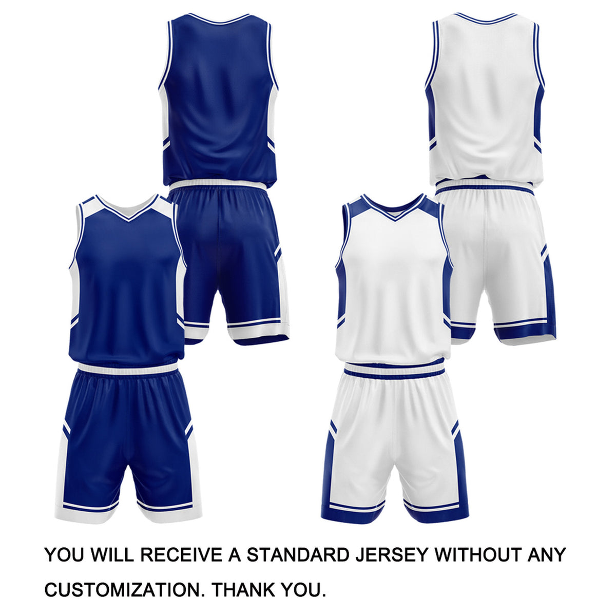 Custom Reversible Basketball Uniform Set | Royal Blue & White V-Neck Sleeveless Jersey & Athletic Shorts