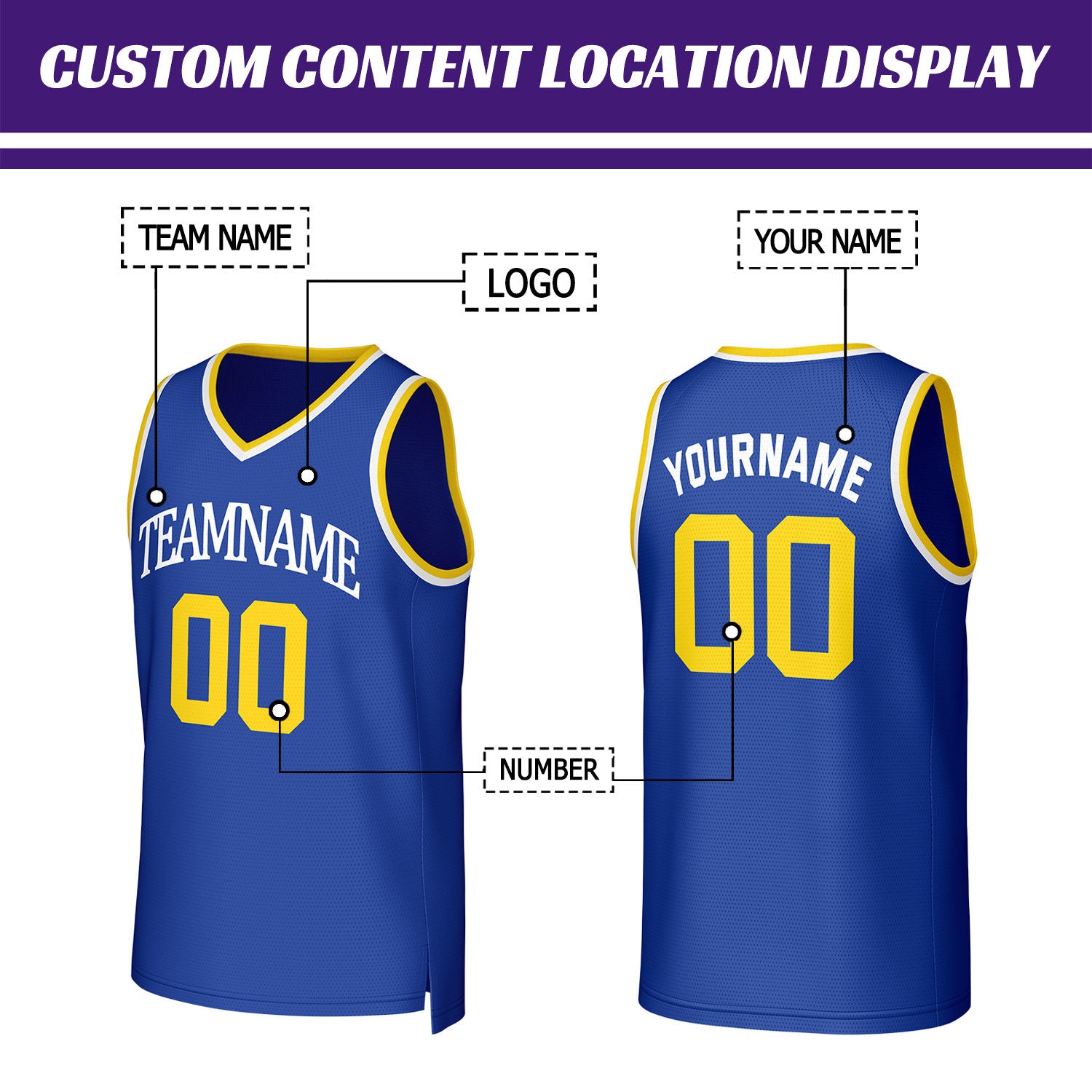 Custom Royal Blue & Yellow Mesh Basketball Jersey | Personalized Team Uniform for youth & adults
