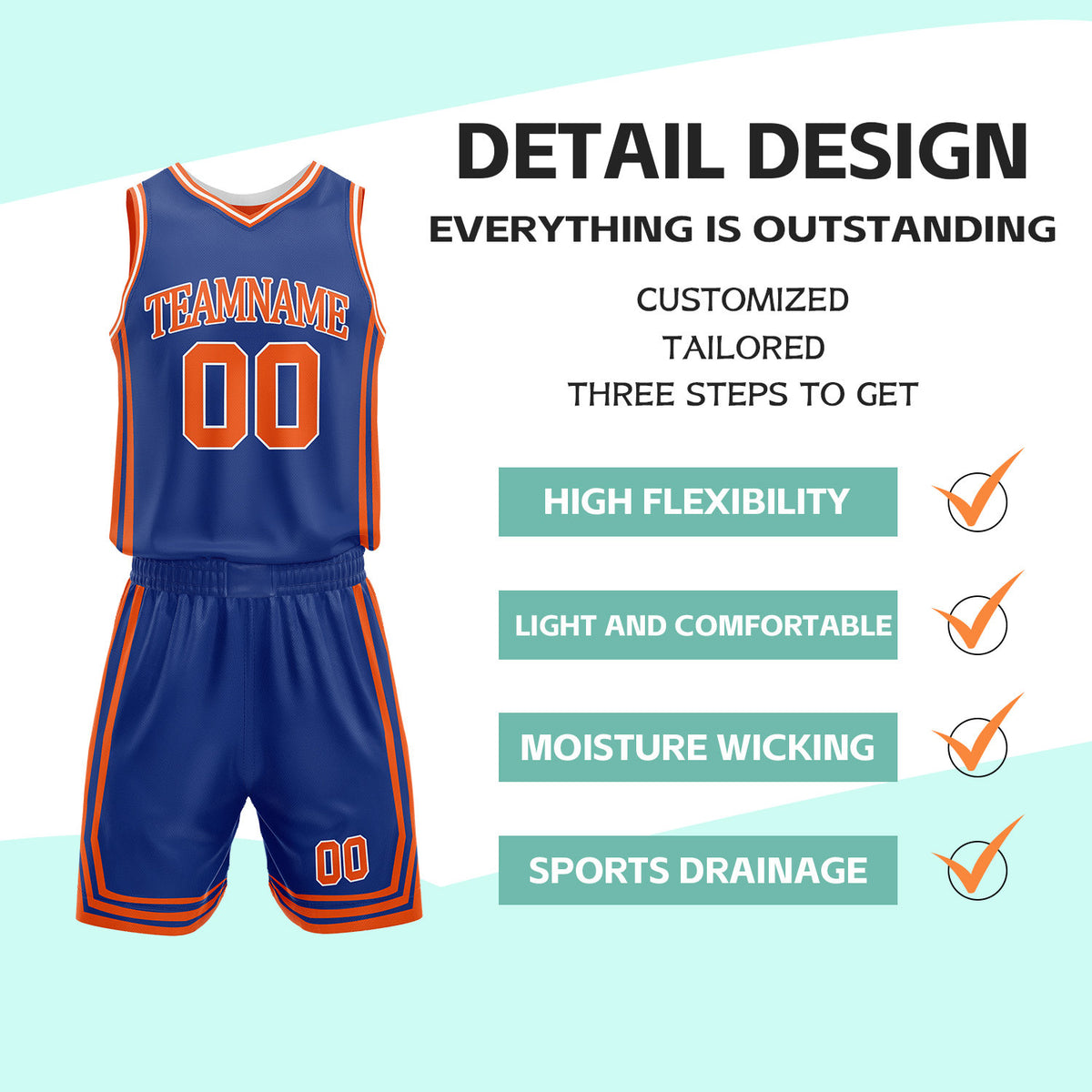 Custom Royal Blue & Orange Reversible Basketball Jersey Shorts Set | Personalized Full Vintage Team Uniform