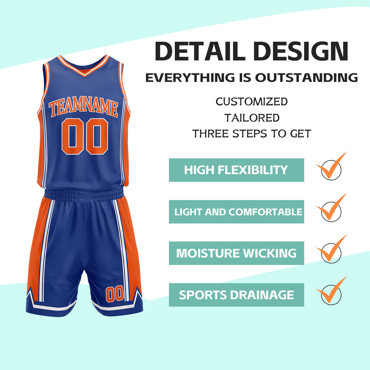 Custom Royal Blue & Orange Reversible Basketball Jersey Shorts Set | Personalized Full Vintage Team Uniform
