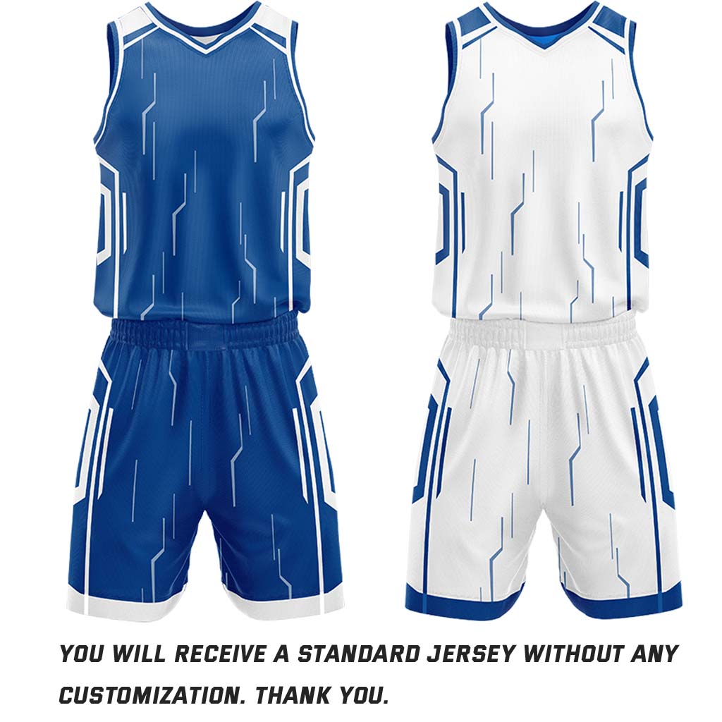 Custom Royal Blue & White Reversible Geometric Basketball Jersey Shorts Set | Personalized Team Uniform