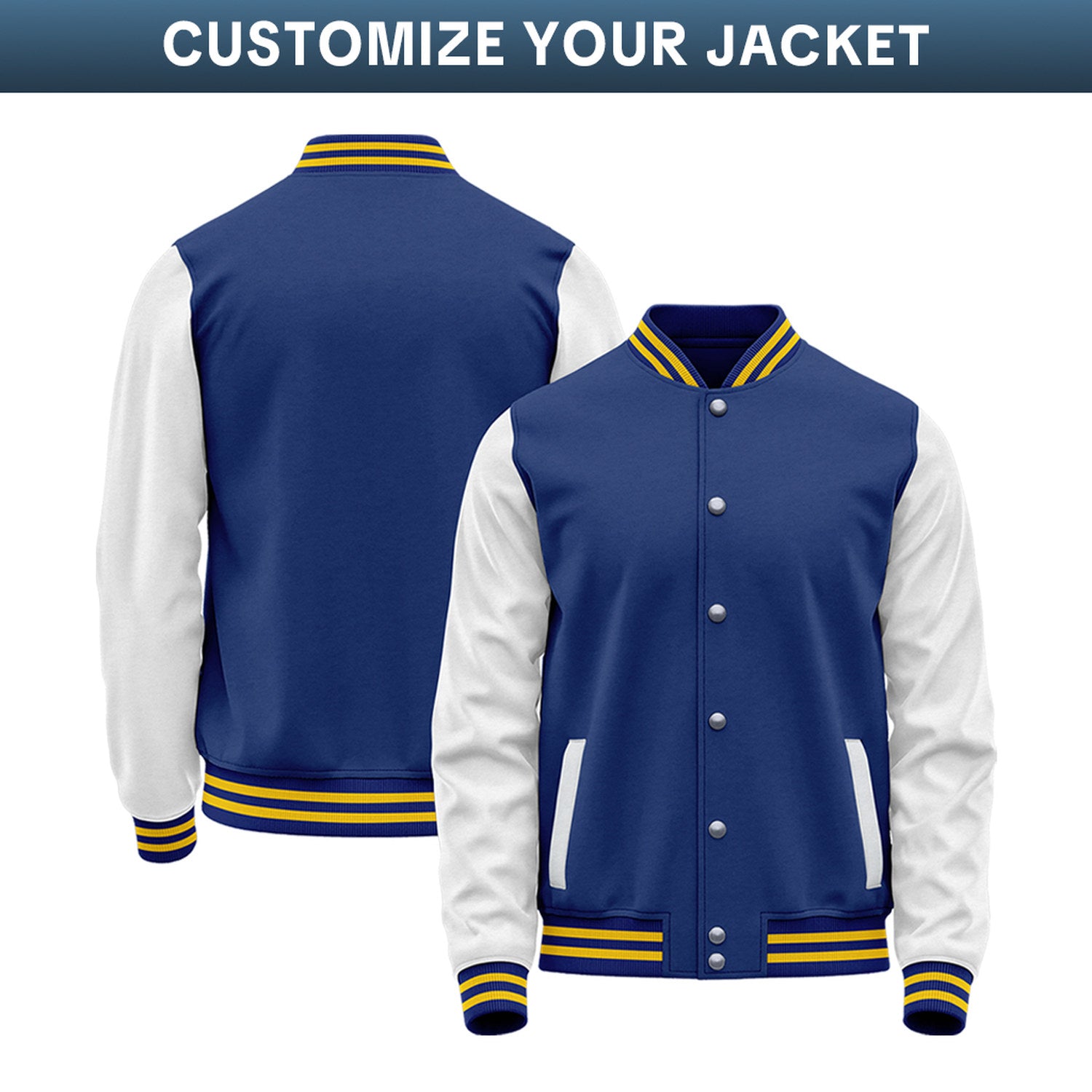 Custom Varsity Jacket with Embroidered Name & Number | Royal Blue & White Personalized Team Letterman Bomber