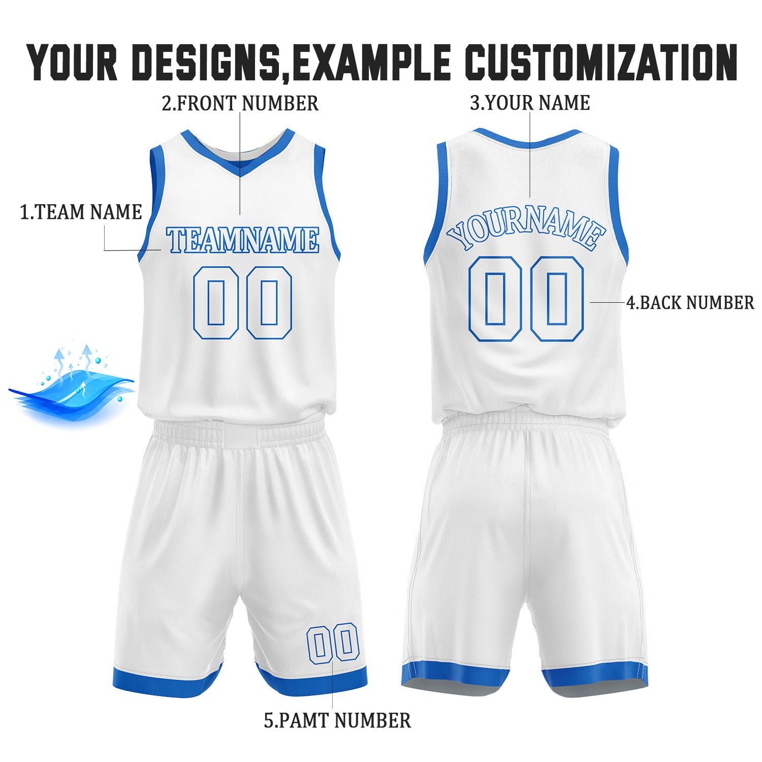 Custom Royal Blue & White Reversible Basketball Jersey Shorts Set | Personalized Full Team Uniform