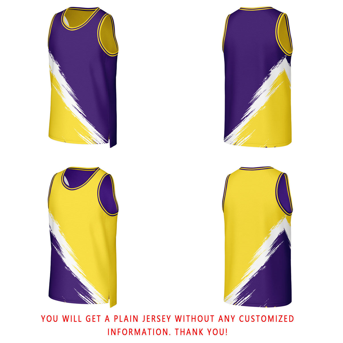 Custom Purple & Yellow Brush Stroke Reversible Basketball Jersey | Personalized Team Uniforms for Adult & Youth