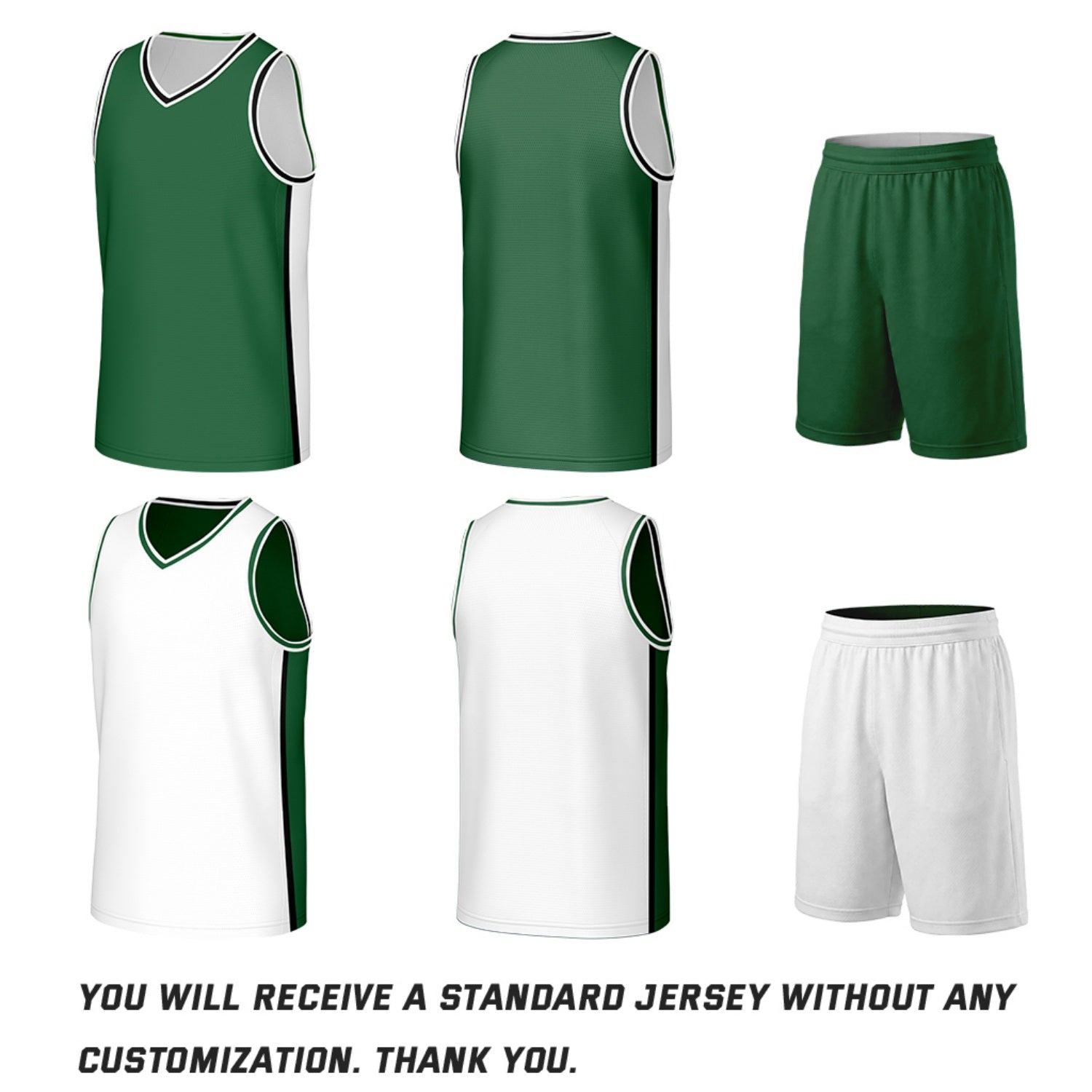 Custom Green & White Double Sided Basketball Uniform Set | Personalized Team Uniforms for Adult & Youth
