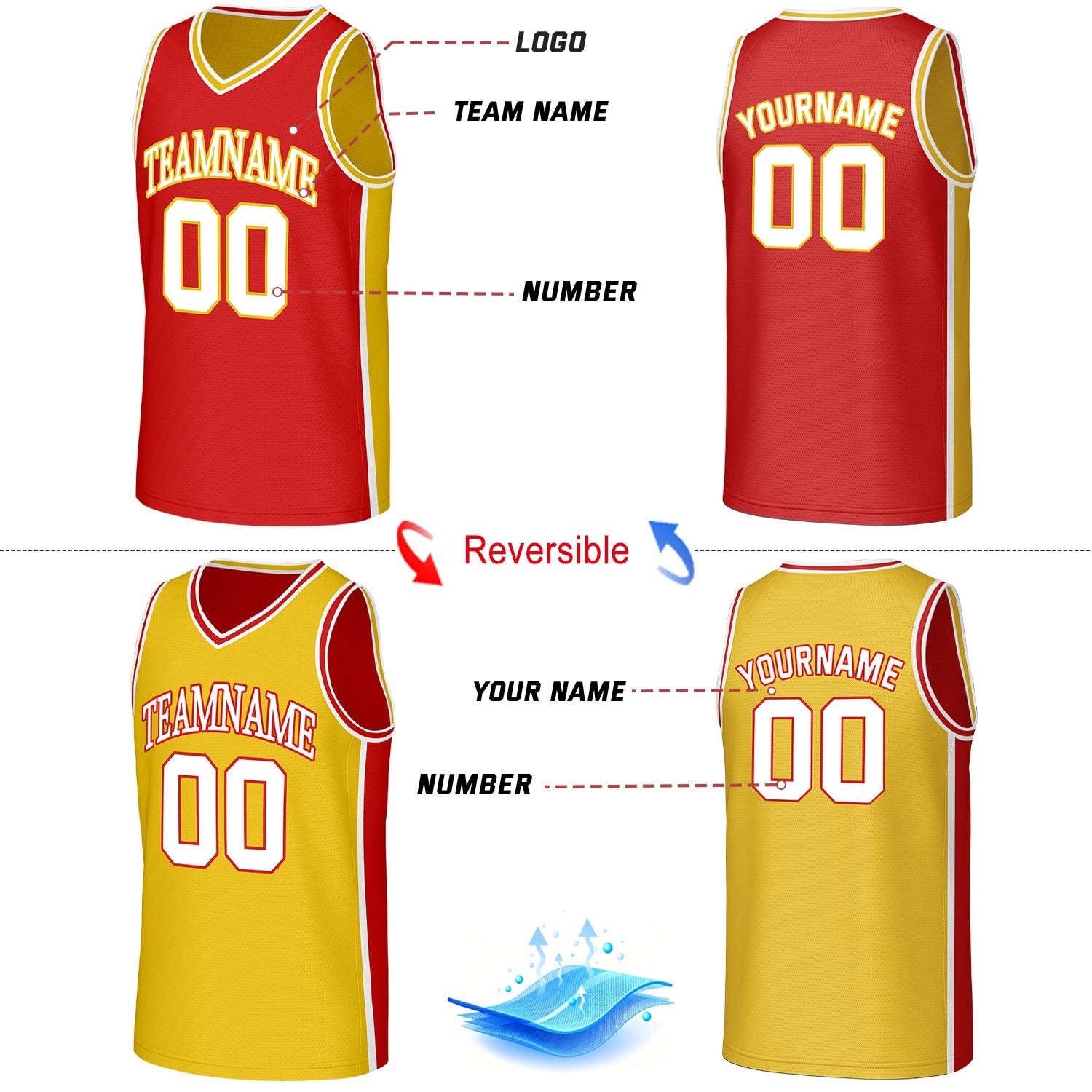 Custom Red & Yellow Double Sided Basketball Uniform Set | Personalized Team Uniforms for Adult & Youth