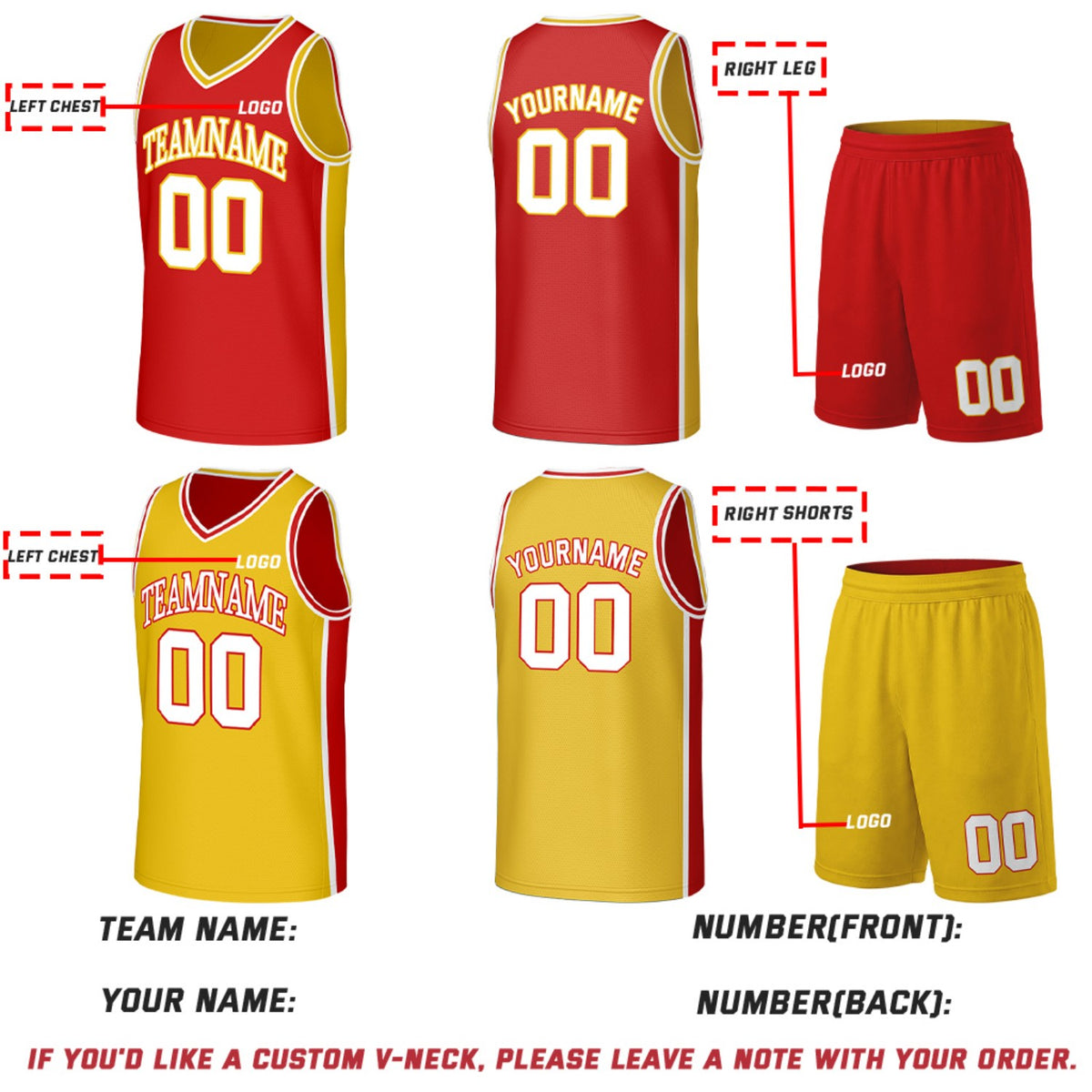 Custom Red & Yellow Double Sided Basketball Uniform Set | Personalized Team Uniforms for Adult & Youth
