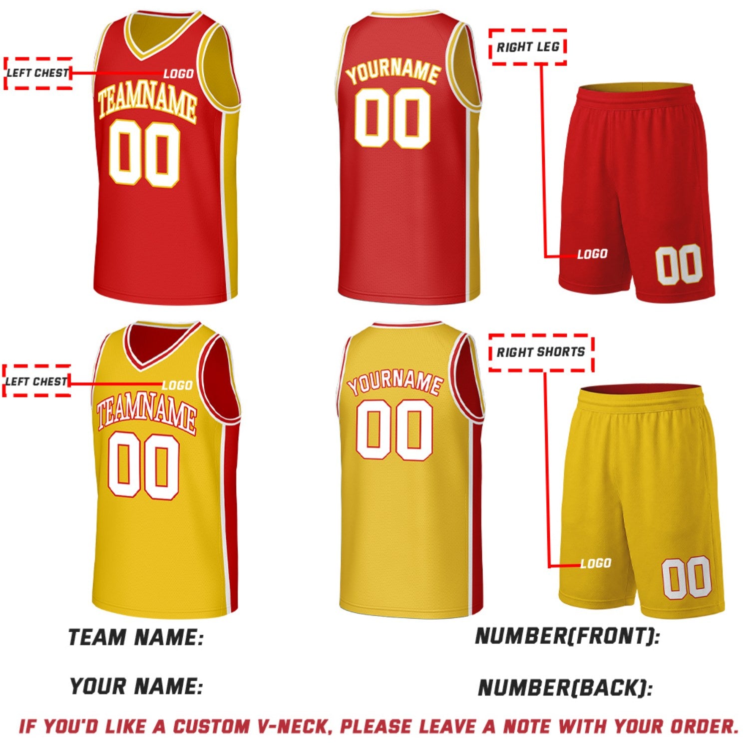 Custom Red & Yellow Double Sided Basketball Uniform Set | Personalized Team Uniforms for Adult & Youth