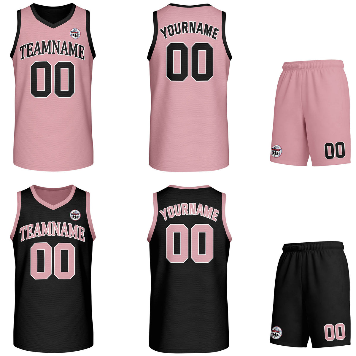Custom pink &amp; black Reversible basketball uniform set, personalized team name number logo breathable mesh jersey and shorts men women youth game practice - Vosoli
