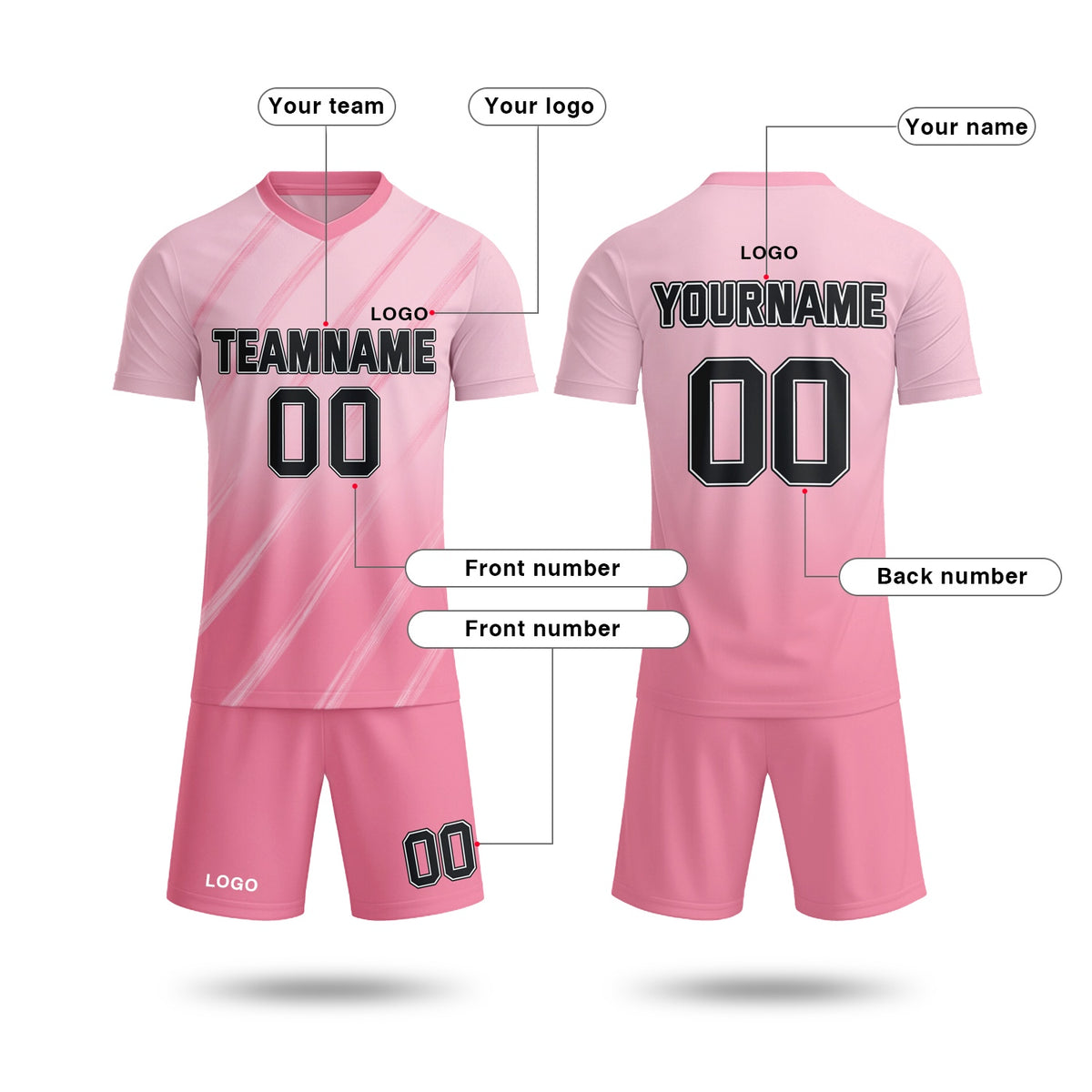 Custom Soft Pink Soccer Jersey Set | Personalized Team Uniform | Vosoli