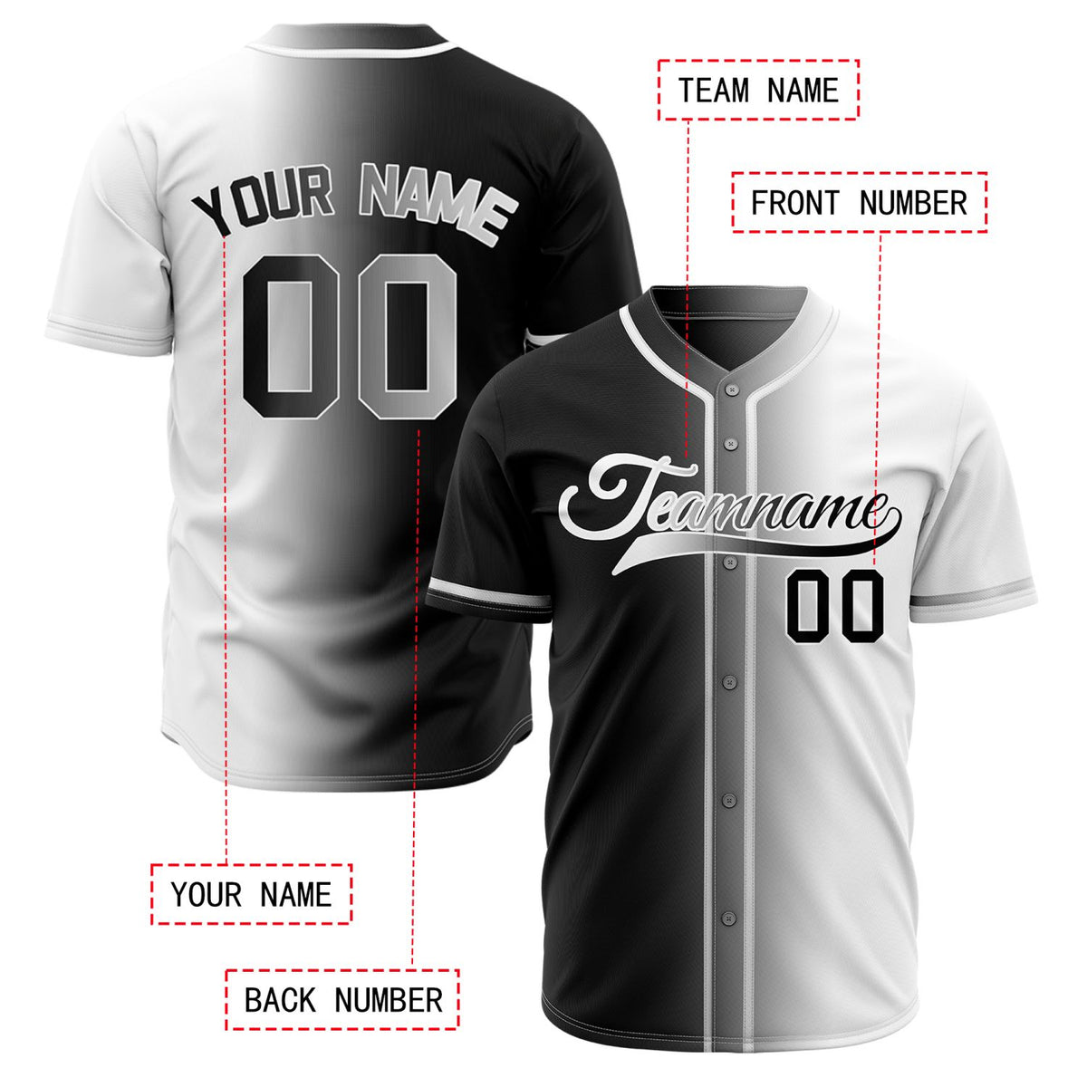 Custom Split Black and White Baseball Jersey | Personalized Half and Half Team Shirt
