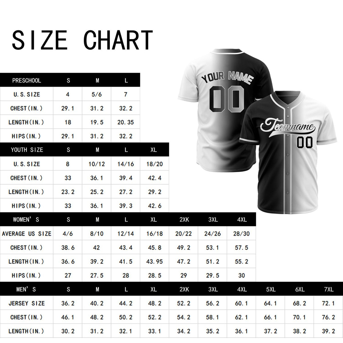 Custom Split Black and White Baseball Jersey | Personalized Half and Half Team Shirt