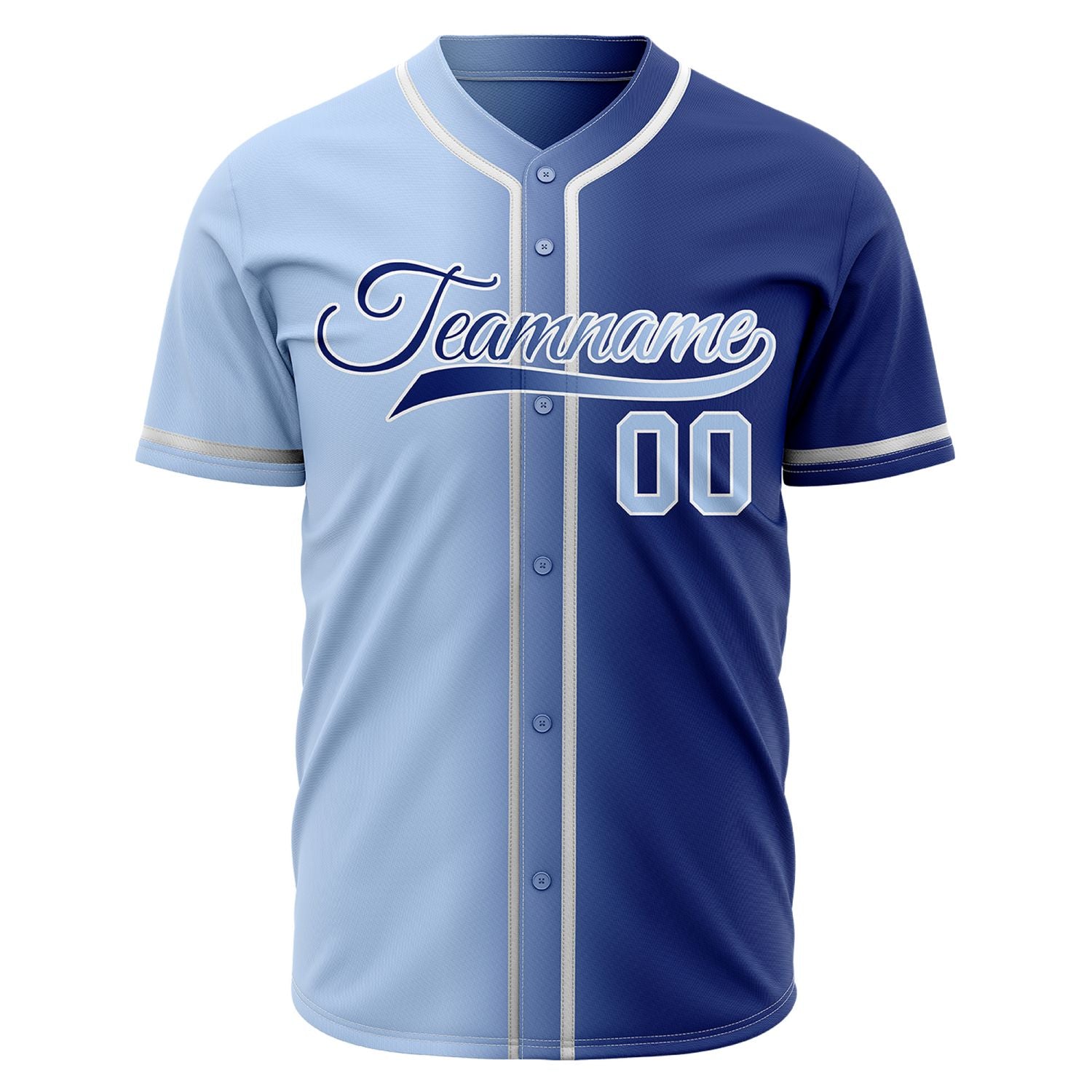 Custom Split Blue Baseball Jersey | Light & Royal Blue Two-Tone Team Uniform