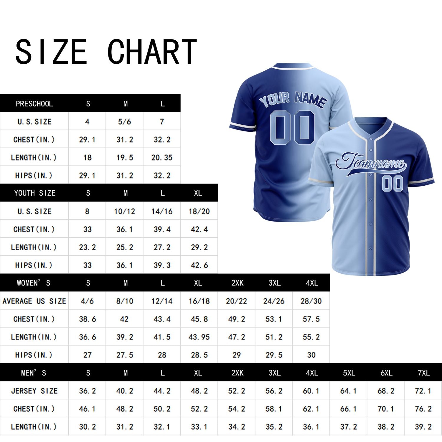 Custom Split Blue Baseball Jersey | Light & Royal Blue Two-Tone Team Uniform