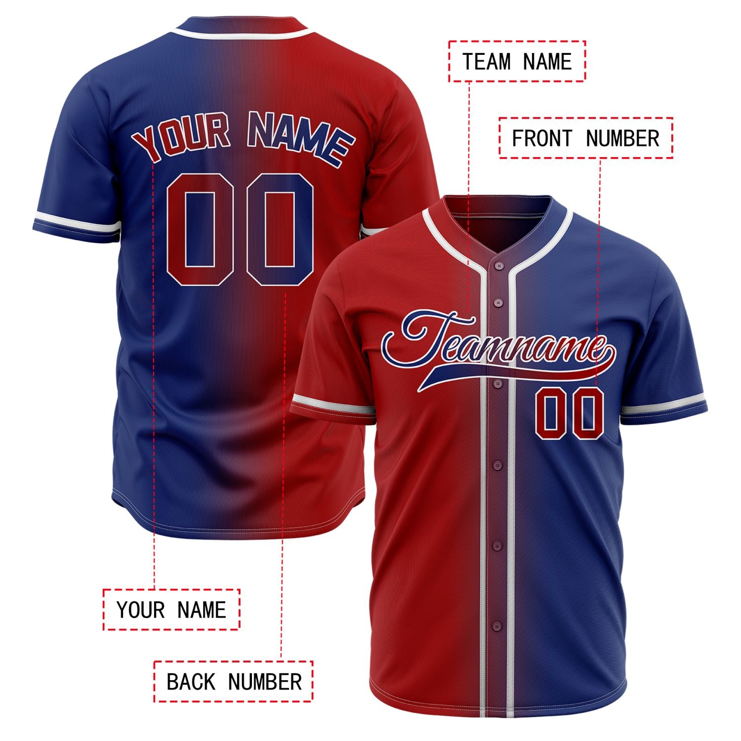 Custom Split Red and Blue Baseball Jersey | Classic Two-Tone Athletic Shirt