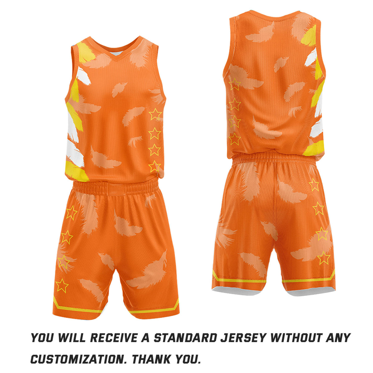 Custom Basketball Jerseys and Shorts Set | Orange Feather V-Neck Sublimated Team Uniform
