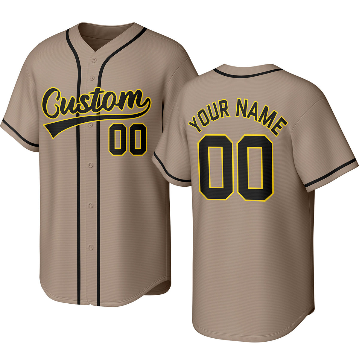 Custom tan baseball jersey with stitched logo, personalized name &amp; number, button-front short-sleeve sports uniform for team men women youth game practice - Vosoli