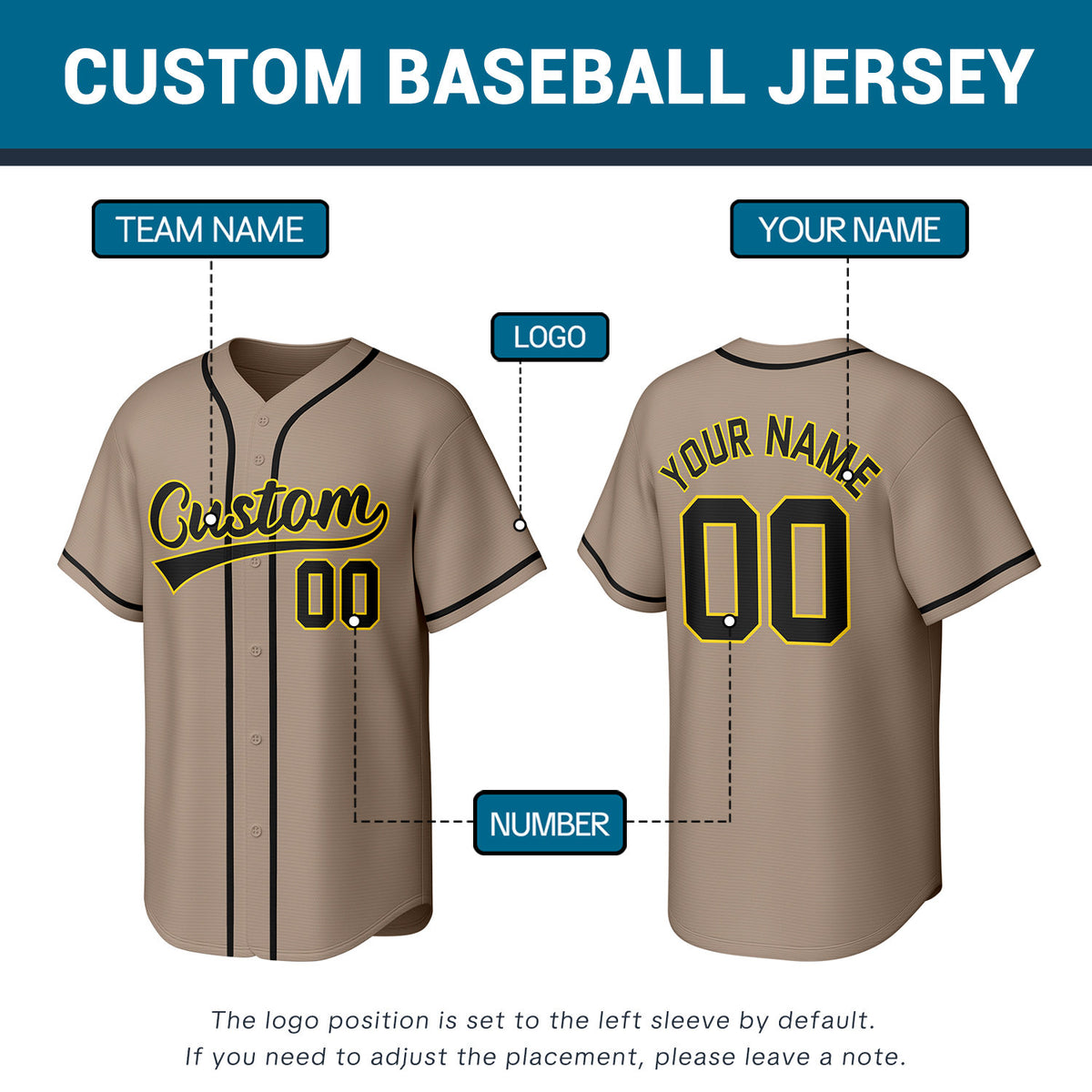 Custom Tan Stitched Baseball Jersey | Personalized Name & Number | Team Uniform