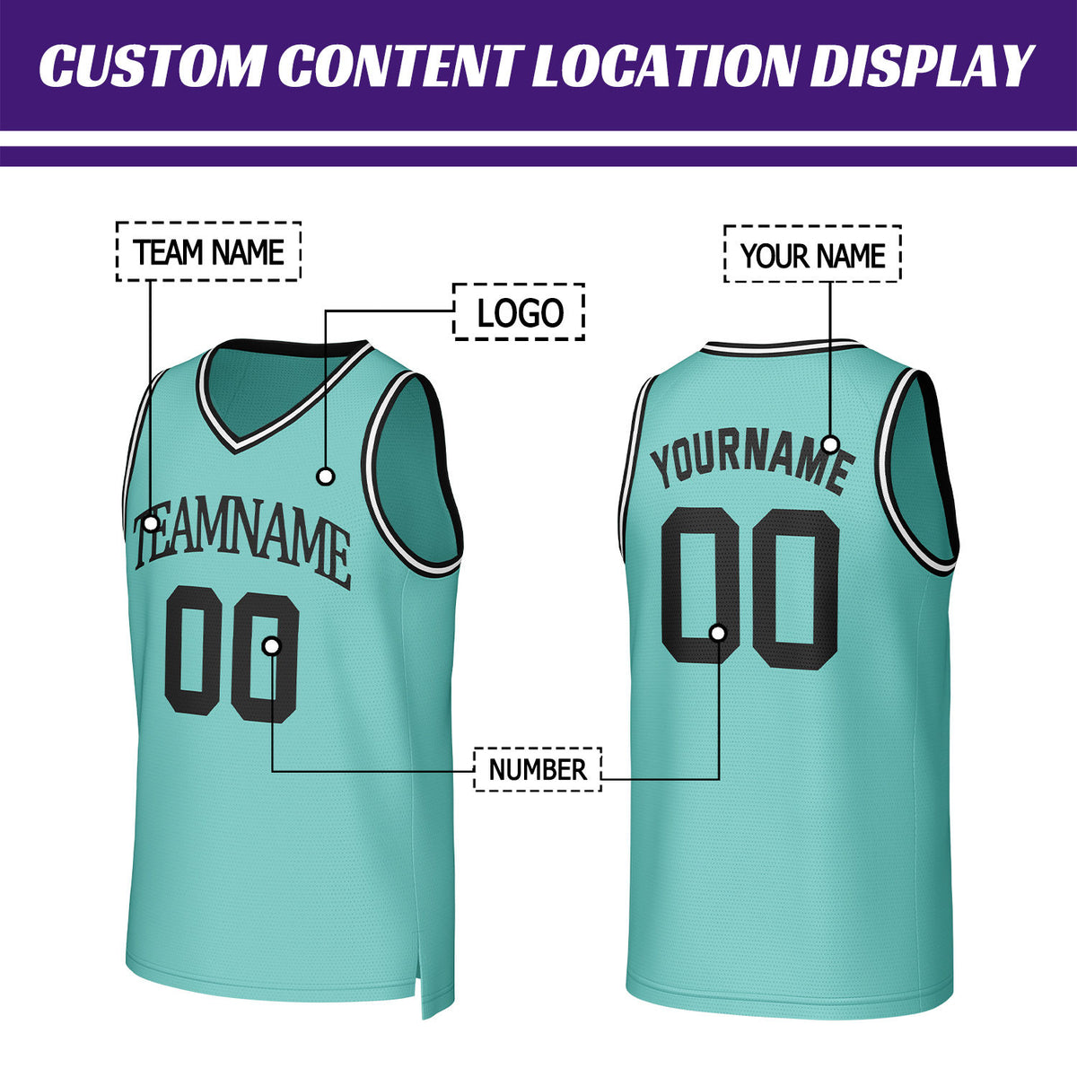 Custom Teal & Black Basketball Jersey | Personalized Name & Number Team Uniform