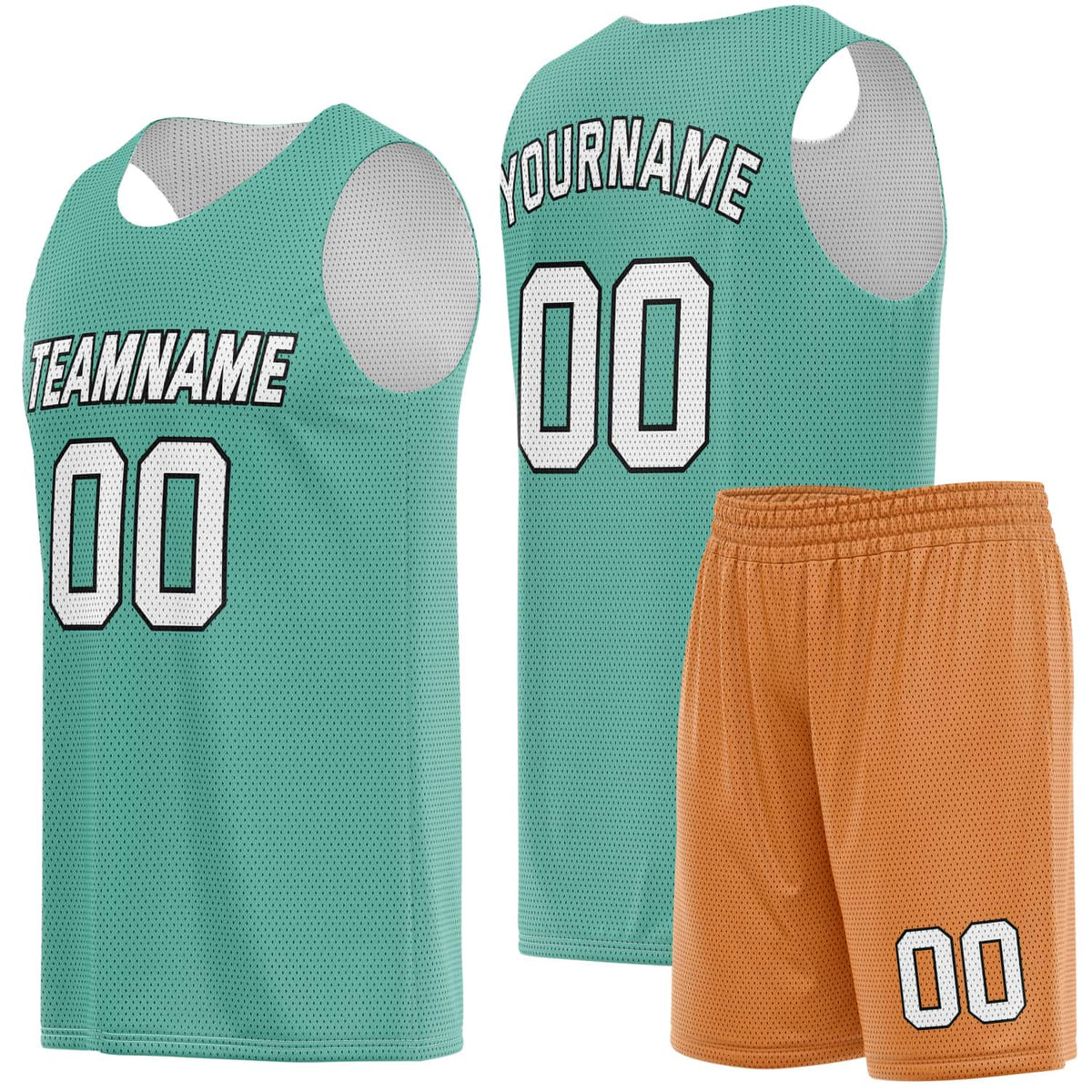 Custom Teal &amp; Orange Basketball Jersey + Shorts Set - Personalized Team Name, Number | Vosoli