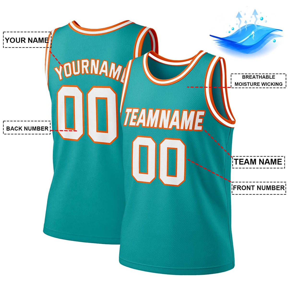 Custom Teal & Orange Mesh Basketball Jersey | Personalized Team Uniform