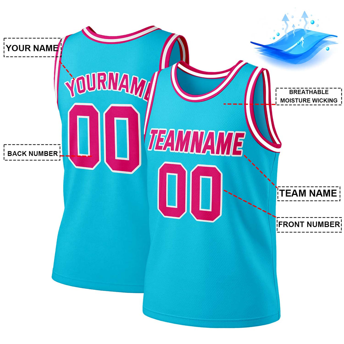 Custom Teal & Pink Mesh Basketball Jersey | Personalized Team Uniform