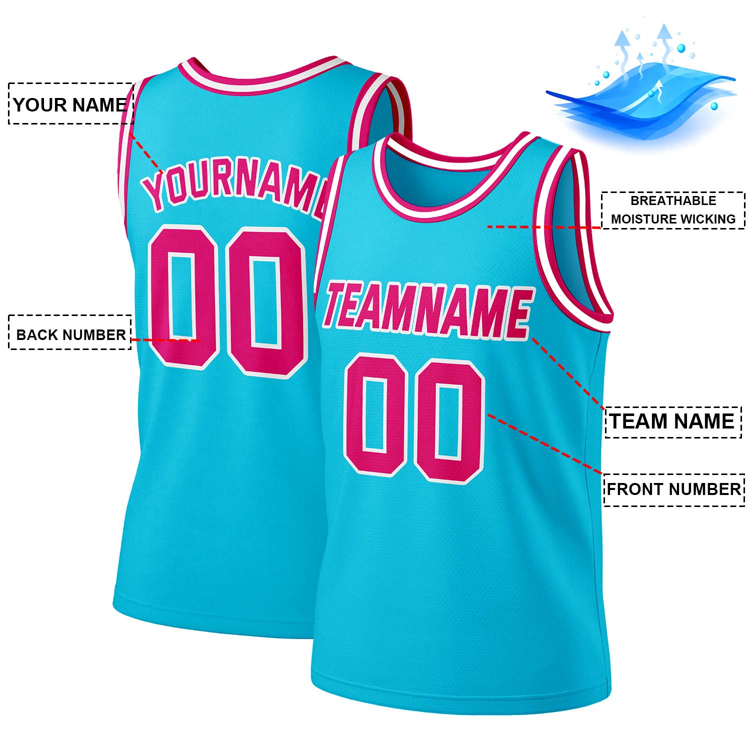 Custom Teal & Pink Mesh Basketball Jersey | Personalized Team Uniform
