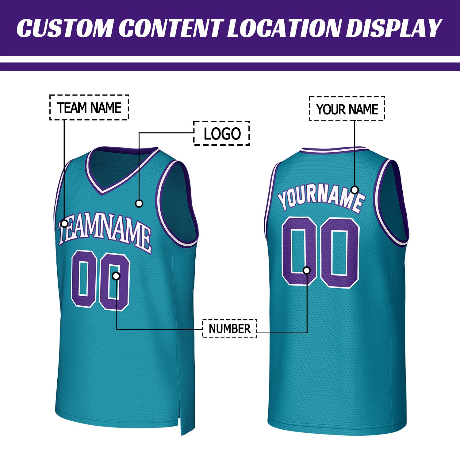 Custom Teal & Purple Basketball Jersey | Personalized Name & Number Team Uniform