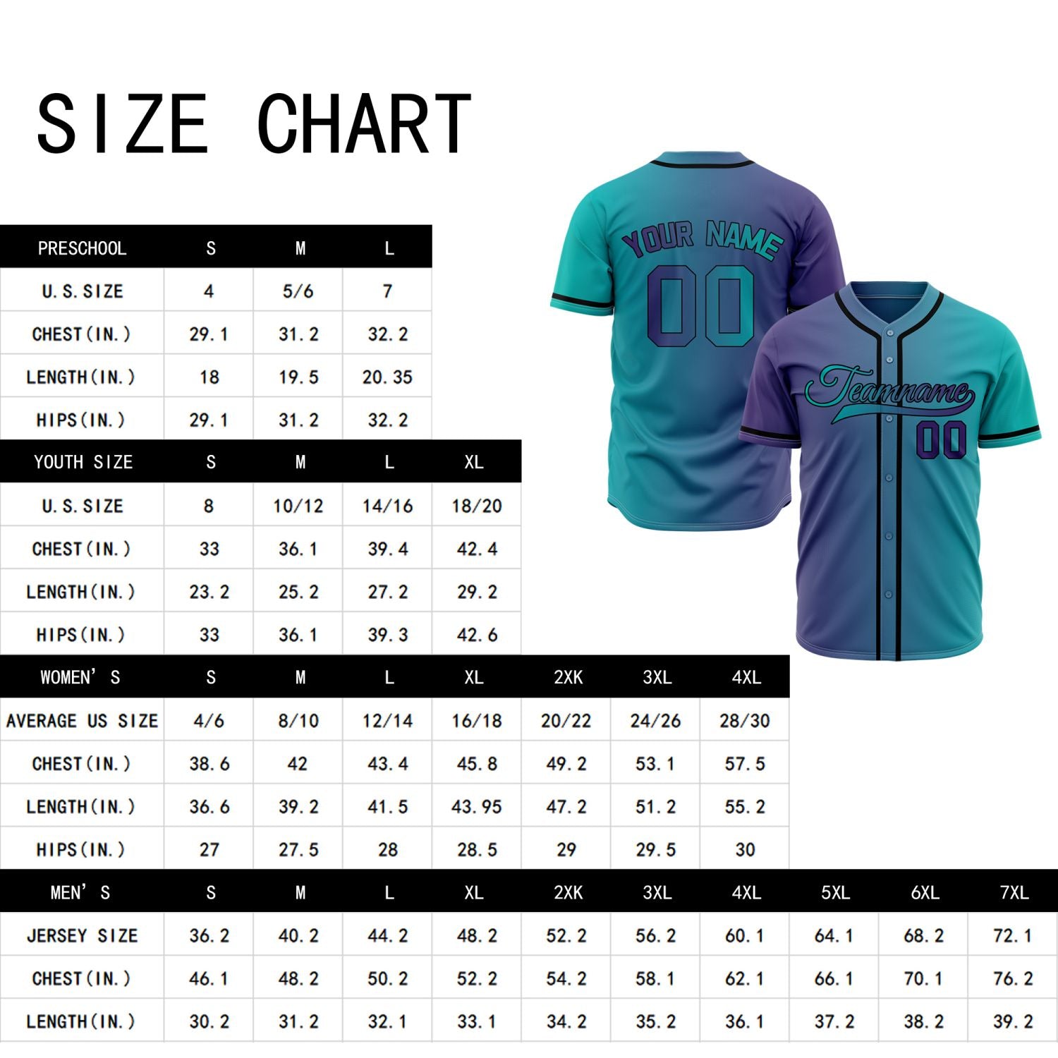 Custom Teal and Purple Gradient Baseball Jersey | Personalized Two-Tone Fade Team Uniform