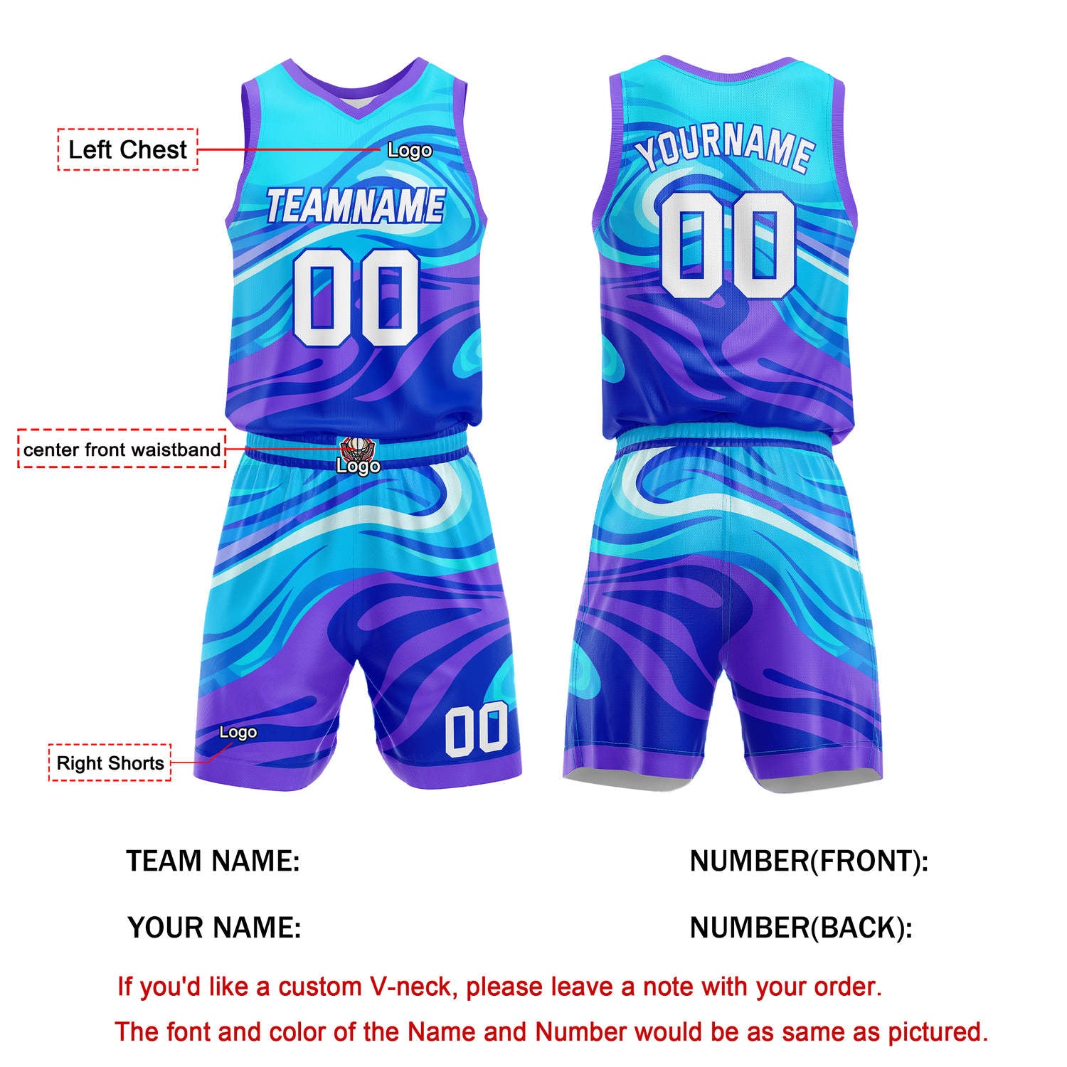 Custom Teal-Purple Gradient Swirl Basketball Uniform | Personalized Team Kit - Vosoli