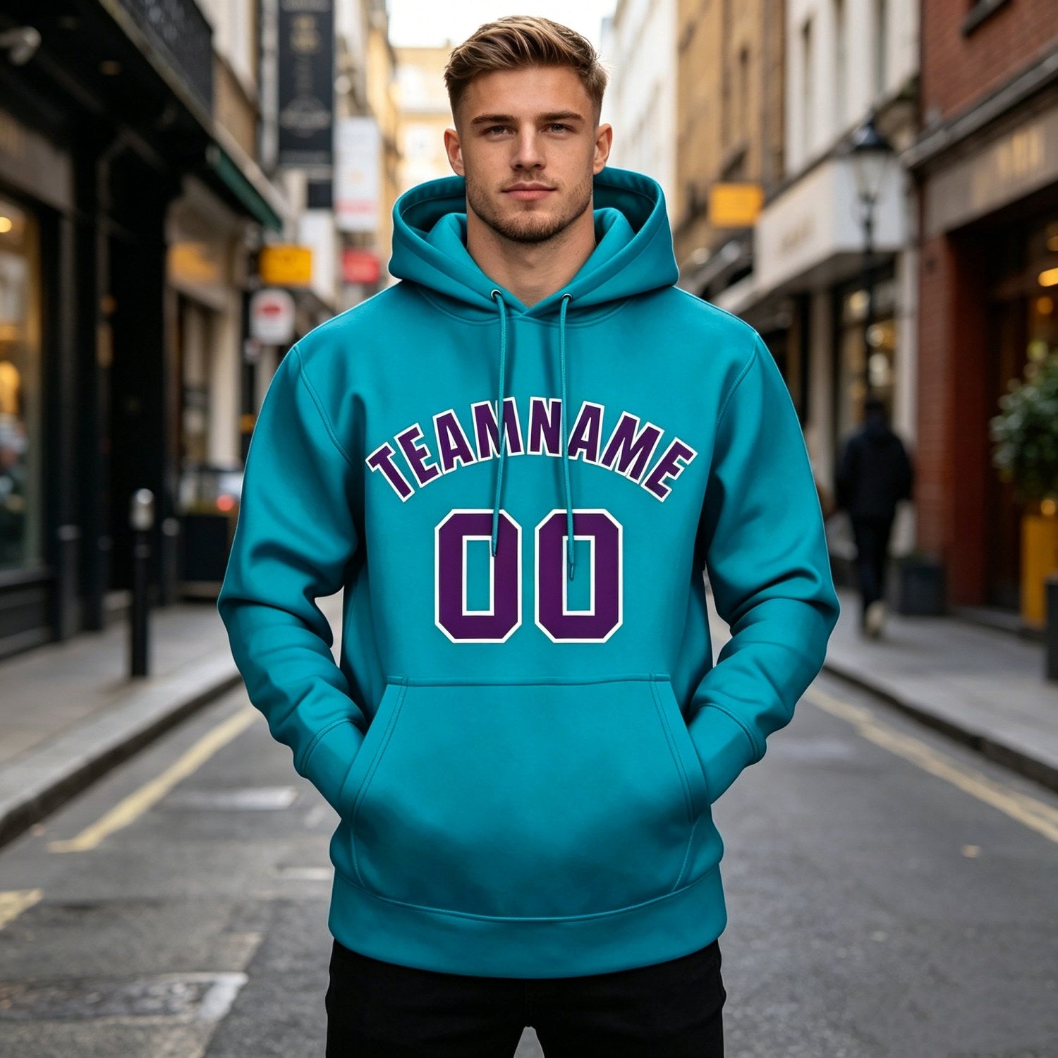 Custom Teal & Purple Hoodie | Personalized Name & Number Sports Pullover | Vosoli