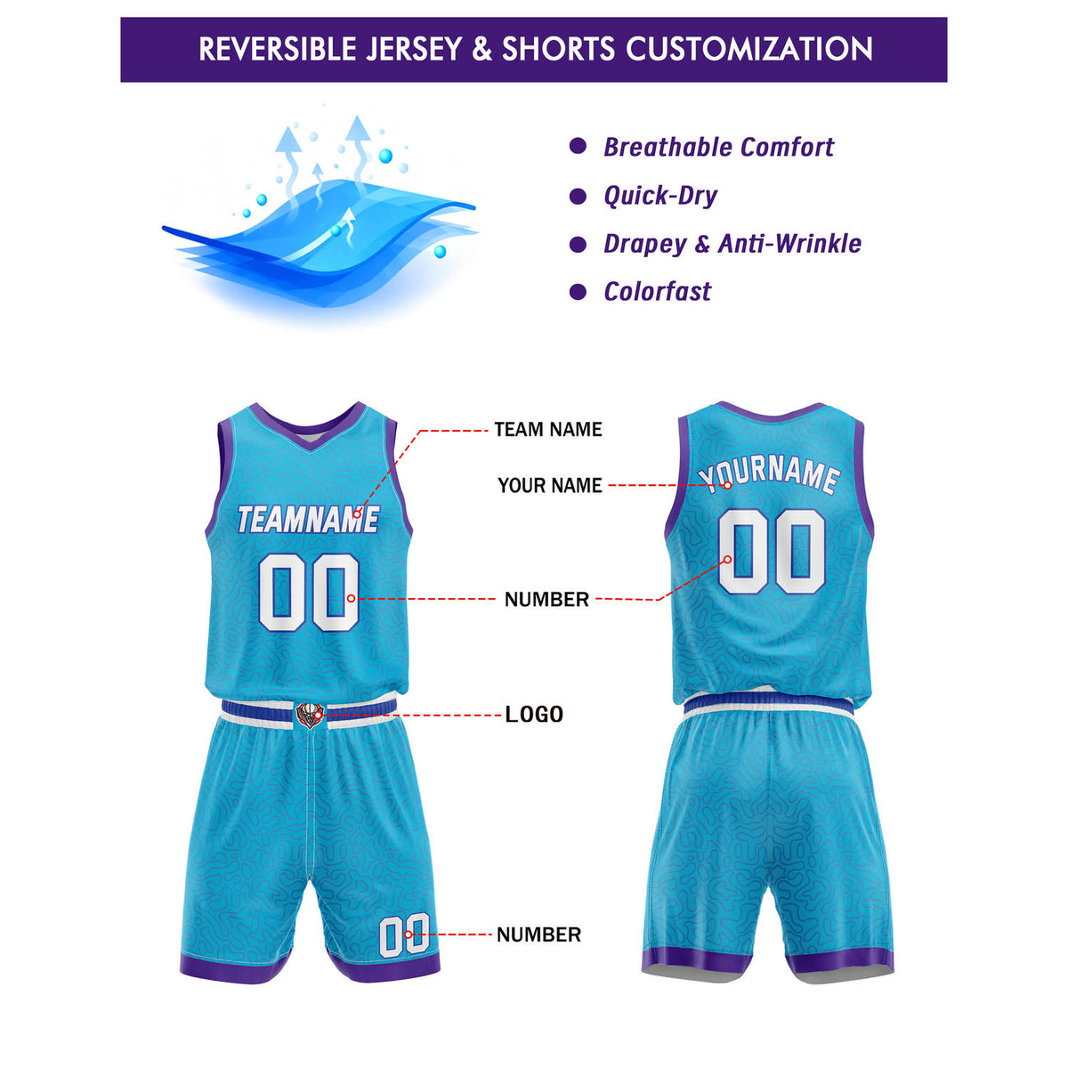Custom Teal & Purple Basketball Uniform | Personalized Team Kit - Vosoli