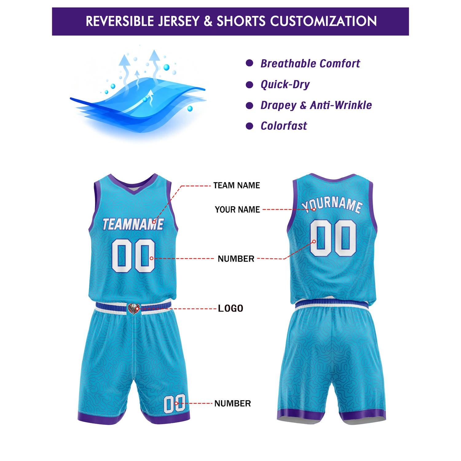 Custom Teal & Purple Basketball Uniform | Personalized Team Kit - Vosoli