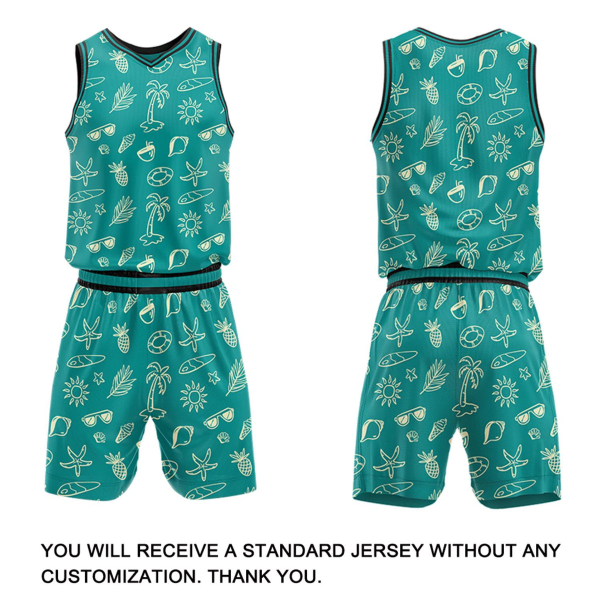 Custom Teal Summer Pattern Basketball Jersey & Shorts Set | Personalized Team Uniform