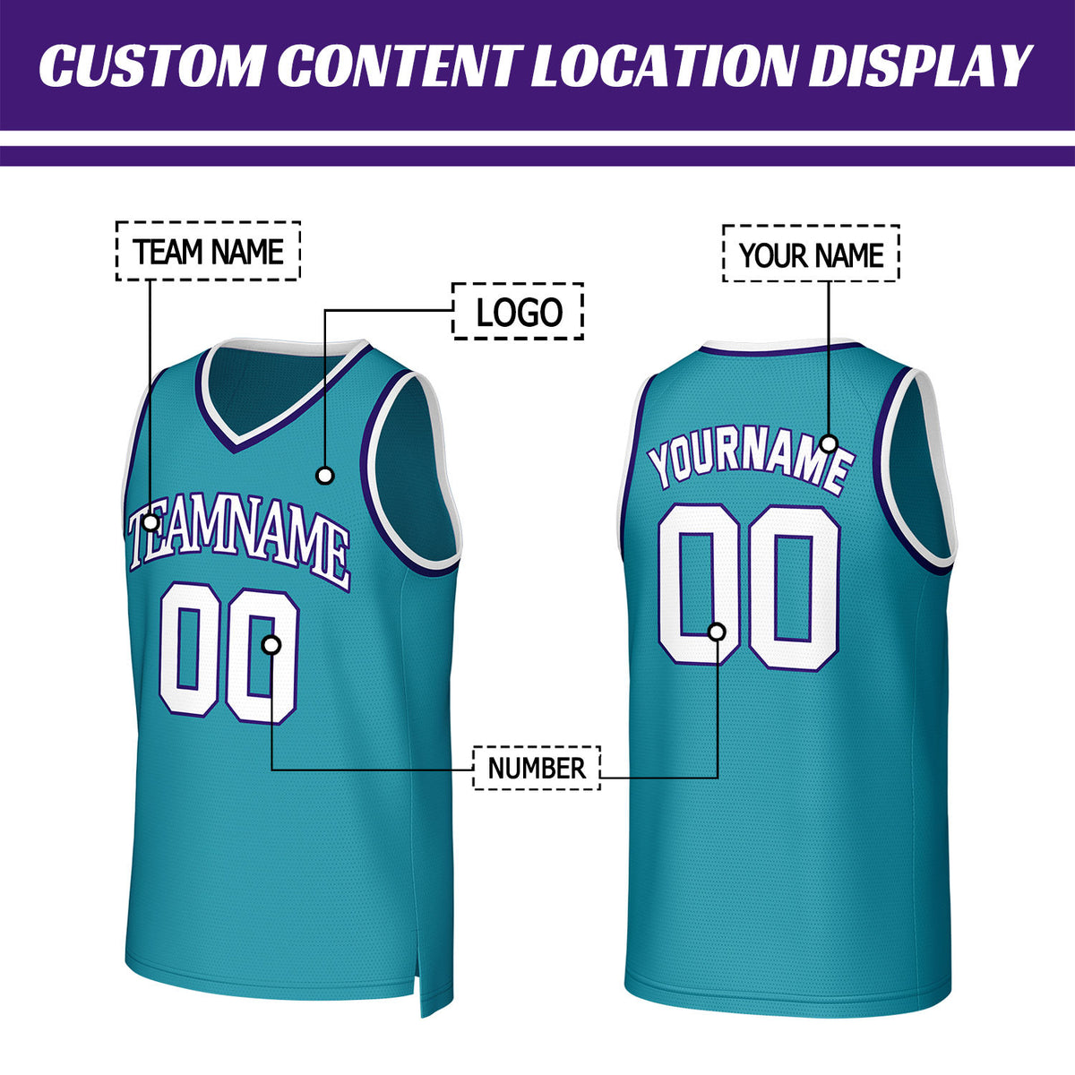 Custom Teal & White Basketball Jersey | Personalized Name & Number Team Uniform