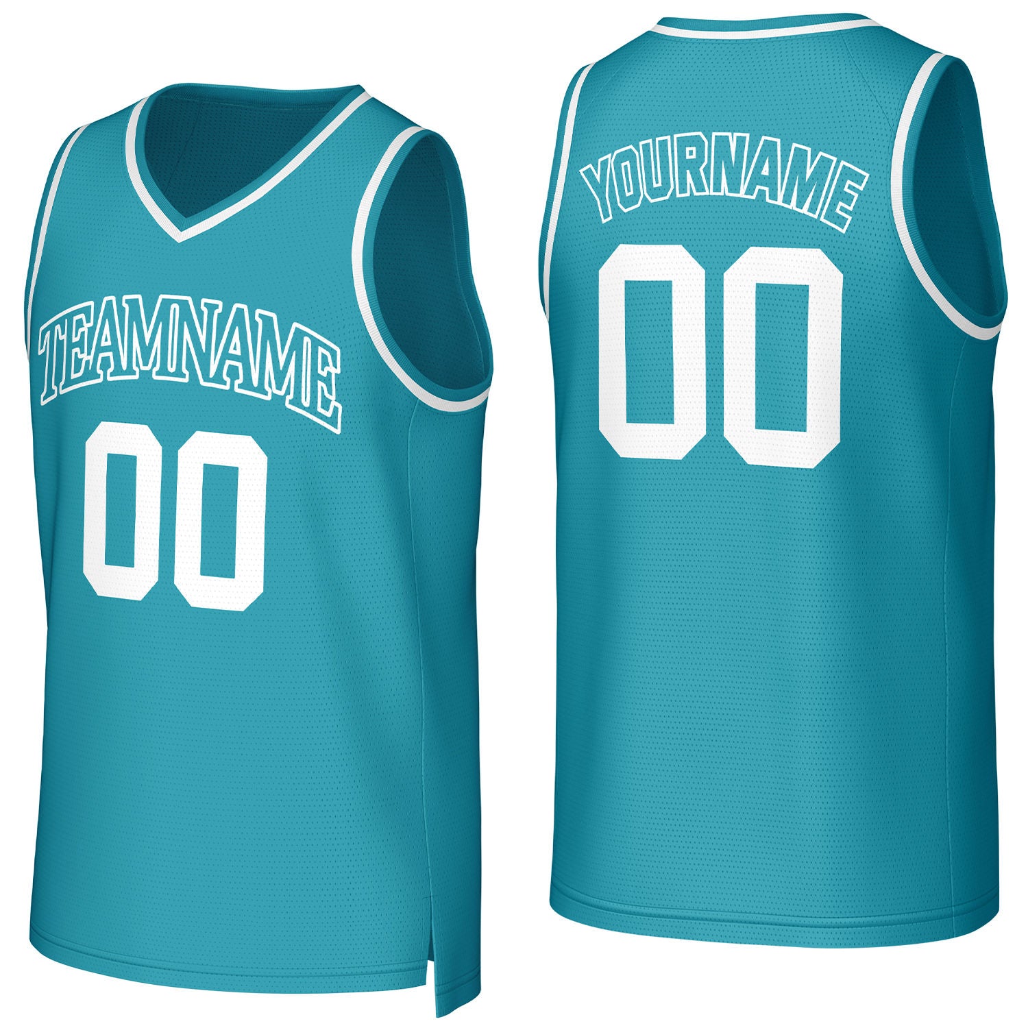 Custom teal-white mesh basketball jersey with logo, personalized name & number, team uniform for men women youth game practice - Vosoli