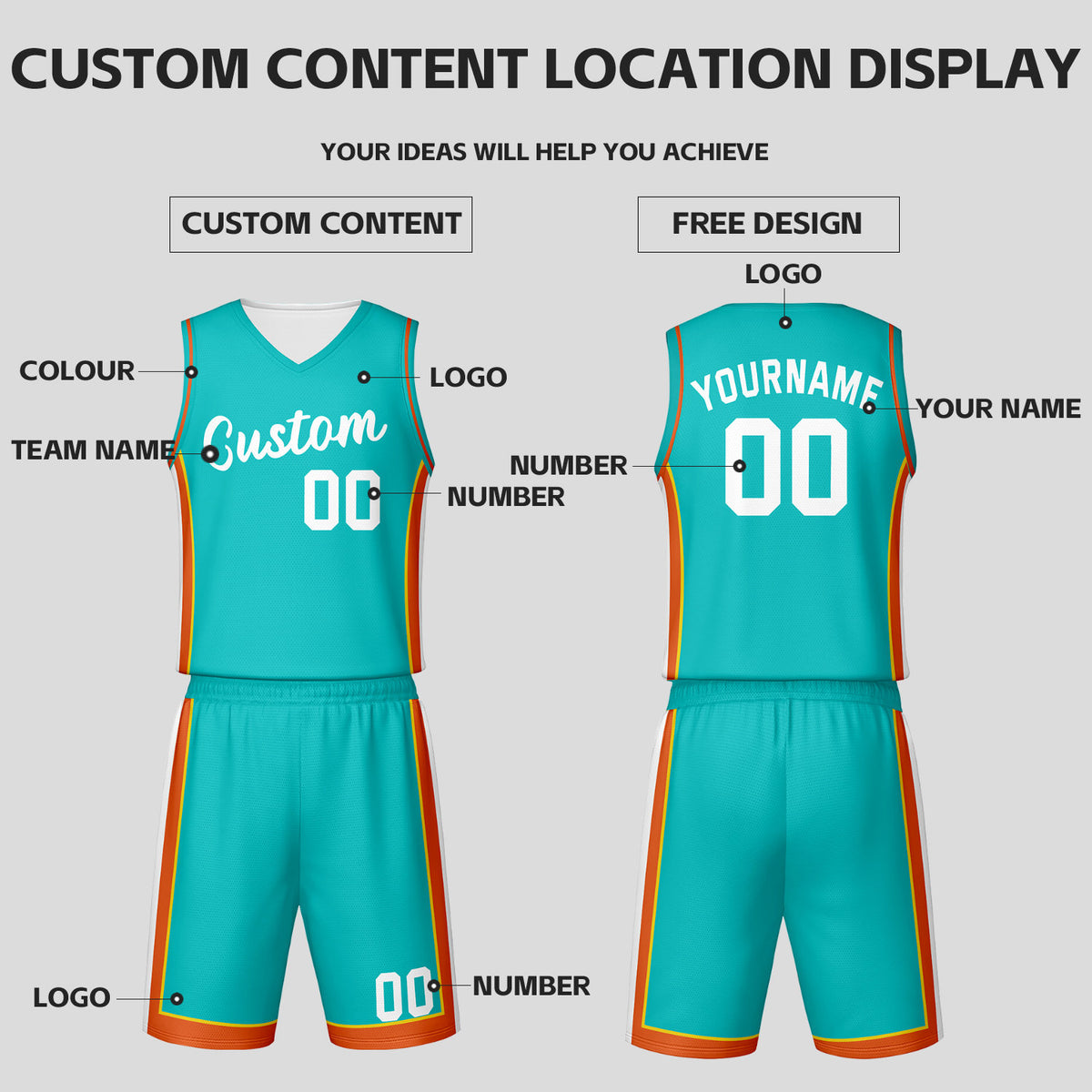 Custom Teal White Reversible Basketball Jersey Set | Personalized Name Number Mesh Sports Uniform