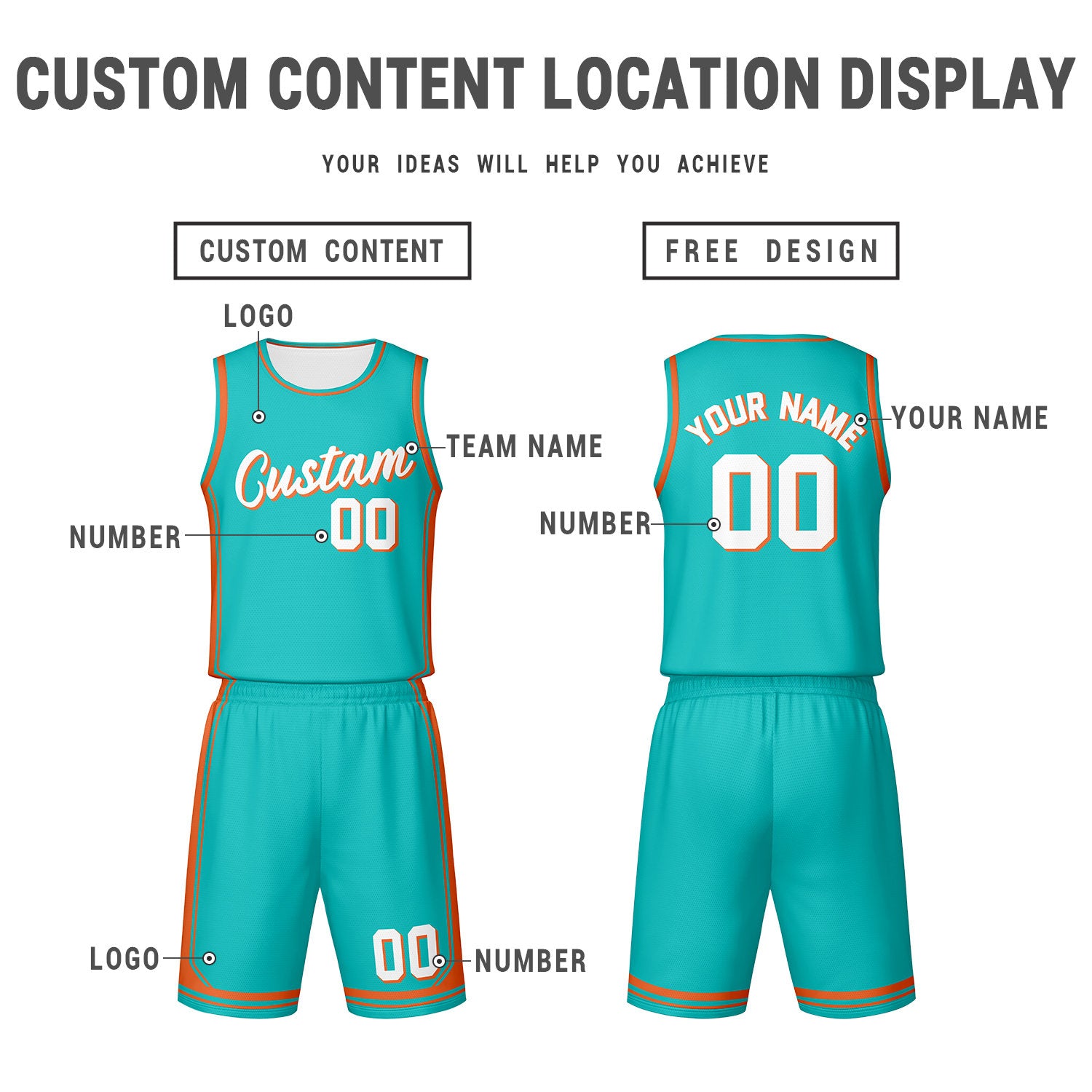 Custom Teal White Reversible Basketball Jersey Set | Personalized Name Number Mesh Sports Uniform
