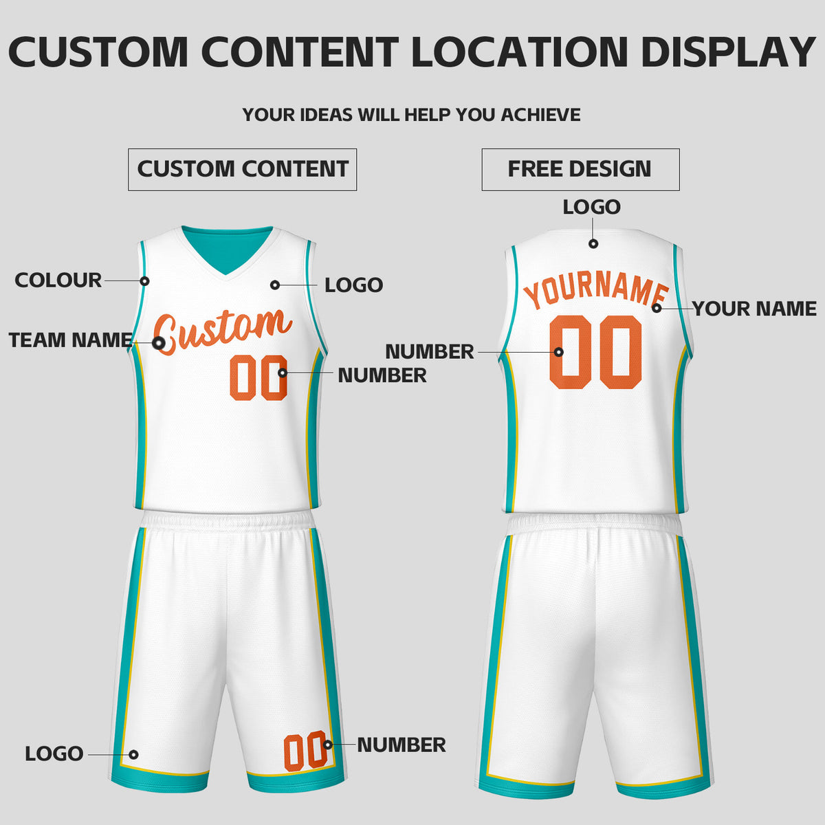 Custom Teal White Reversible Basketball Jersey Set | Personalized Name Number Mesh Sports Uniform