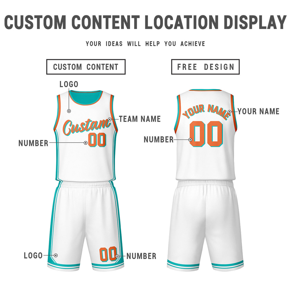 Custom Teal White Reversible Basketball Jersey Set | Personalized Name Number Mesh Sports Uniform
