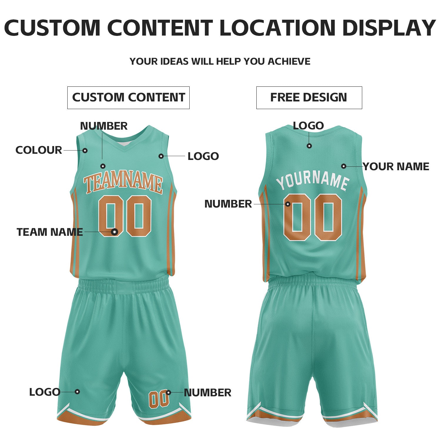 Custom Teal & White Reversible Basketball Jersey Shorts Set | Personalized Full Vintage Team Uniform