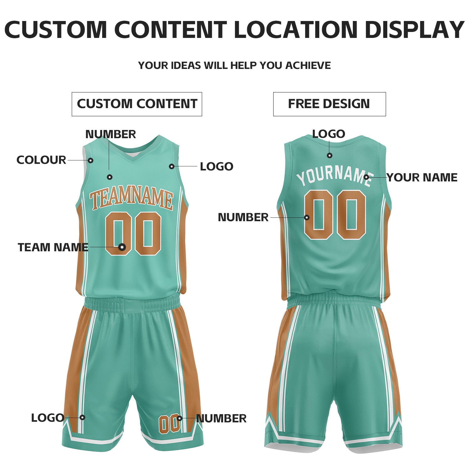 Custom Teal & White Reversible Basketball Jersey Shorts Set | Personalized Full Vintage Team Uniform