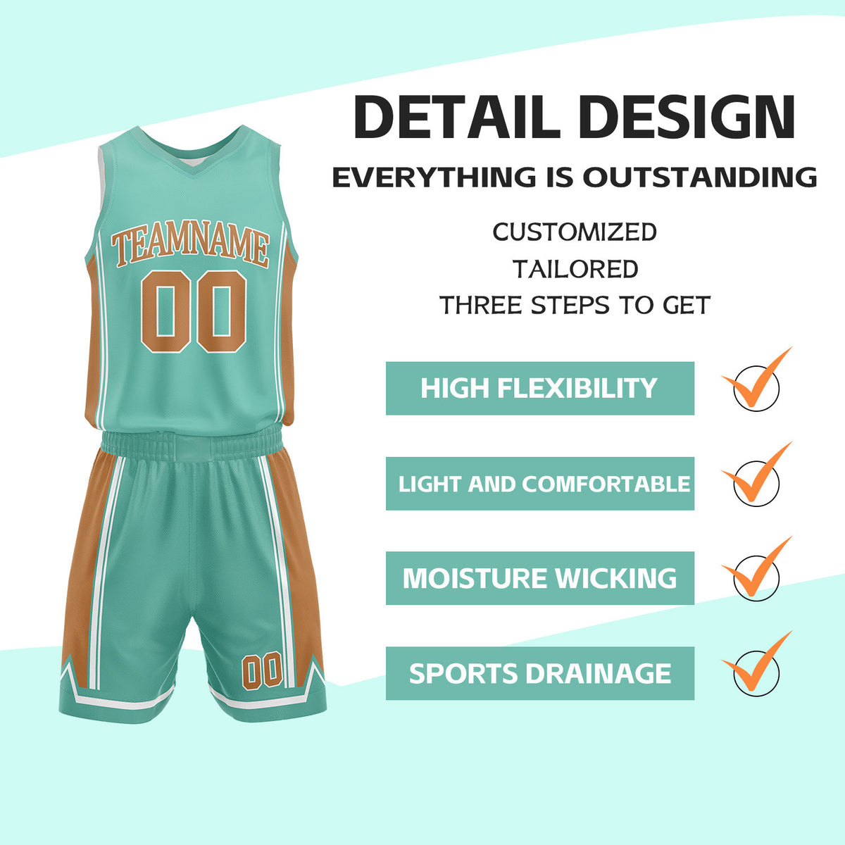 Custom Teal & White Reversible Basketball Jersey Shorts Set | Personalized Full Vintage Team Uniform