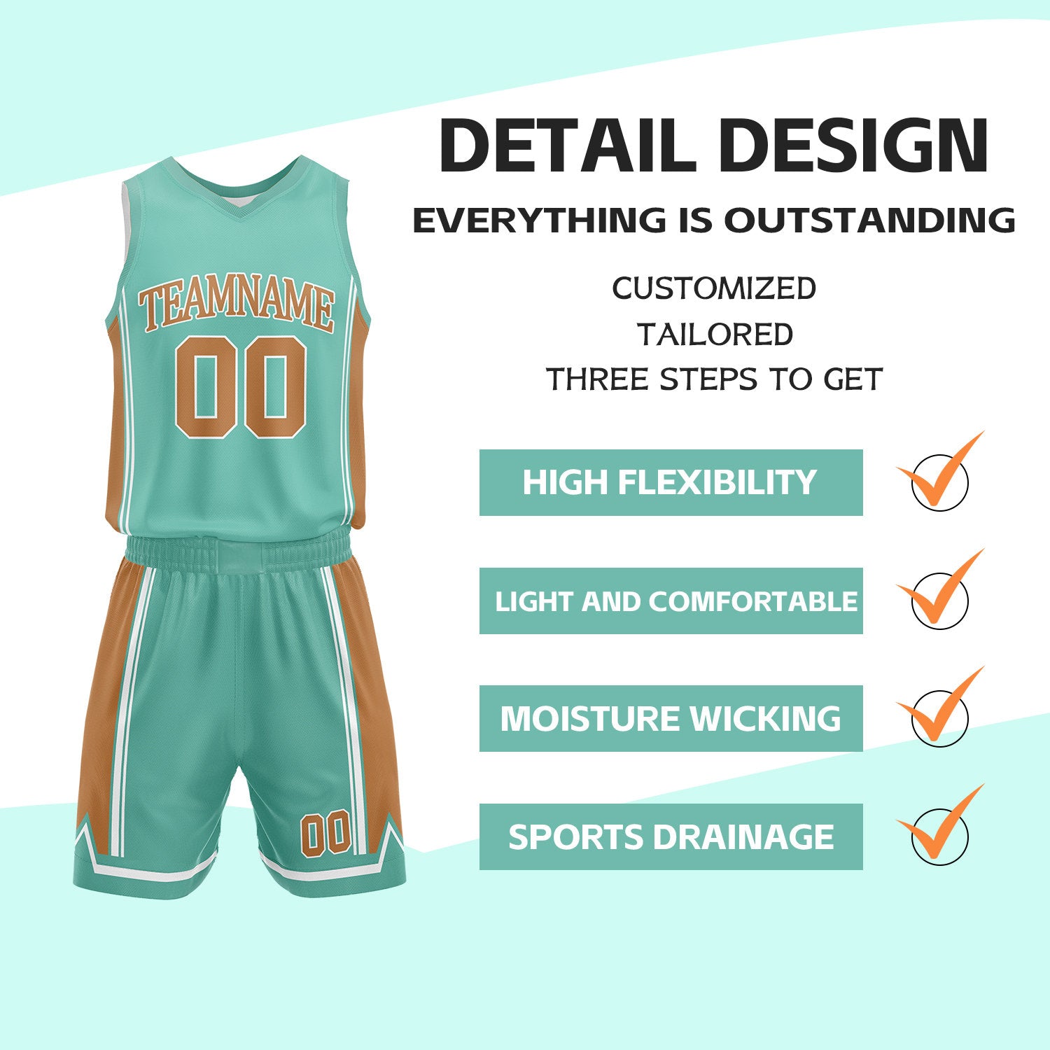 Custom Teal & White Reversible Basketball Jersey Shorts Set | Personalized Full Vintage Team Uniform