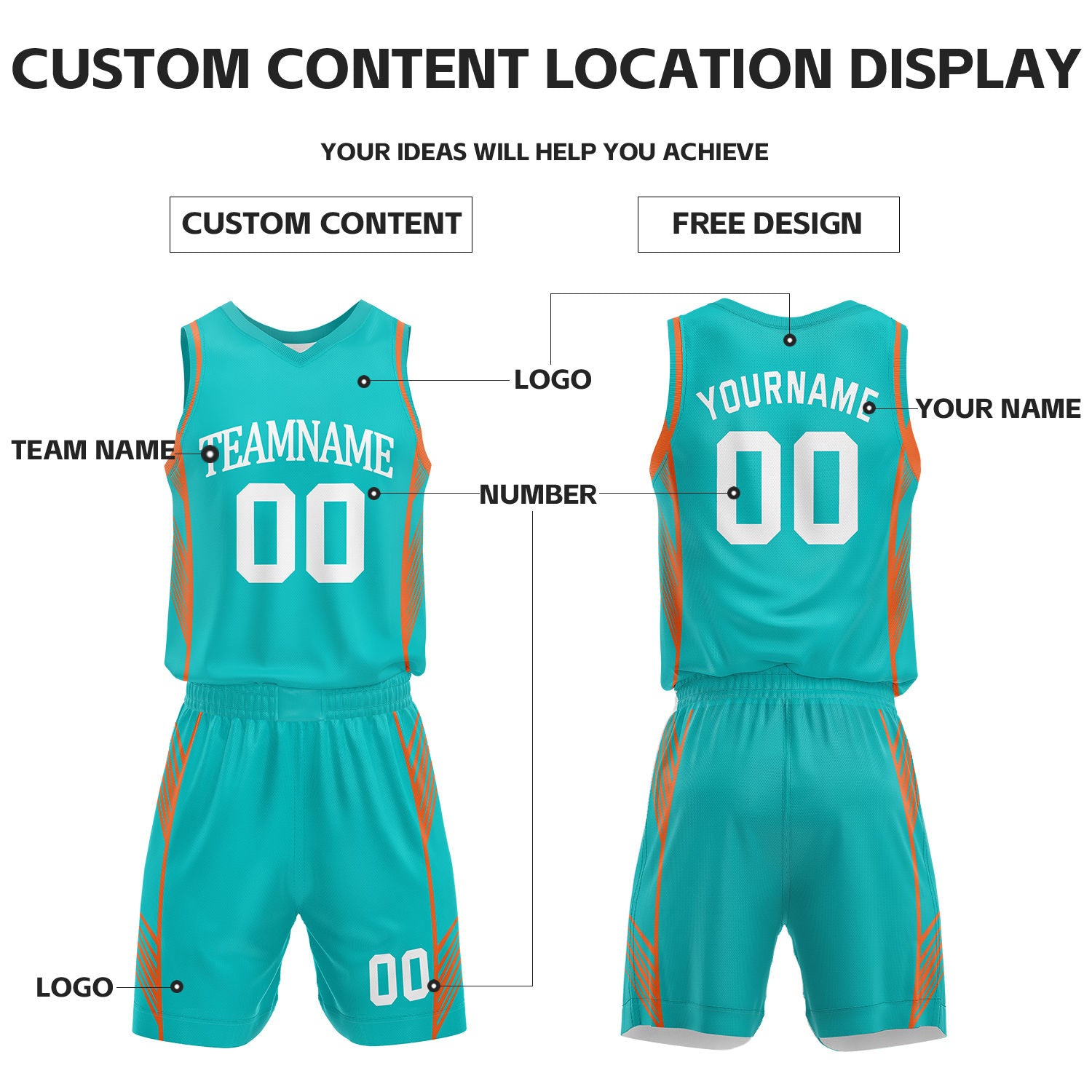 Custom Teal & White Reversible Basketball Uniform Set | Personalized Name Number Sports Jersey Shorts Kit