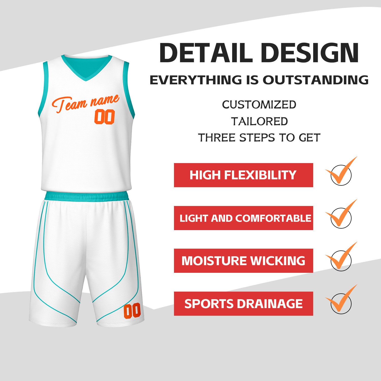 Custom Teal & White Reversible Basketball Jersey Shorts Set | Personalized Team Uniform