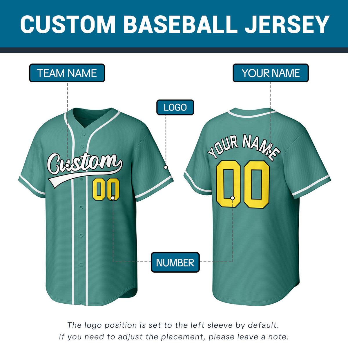 Custom Teal Yellow & White Personalized Baseball Jersey | Team Sports Uniform | Vosoli