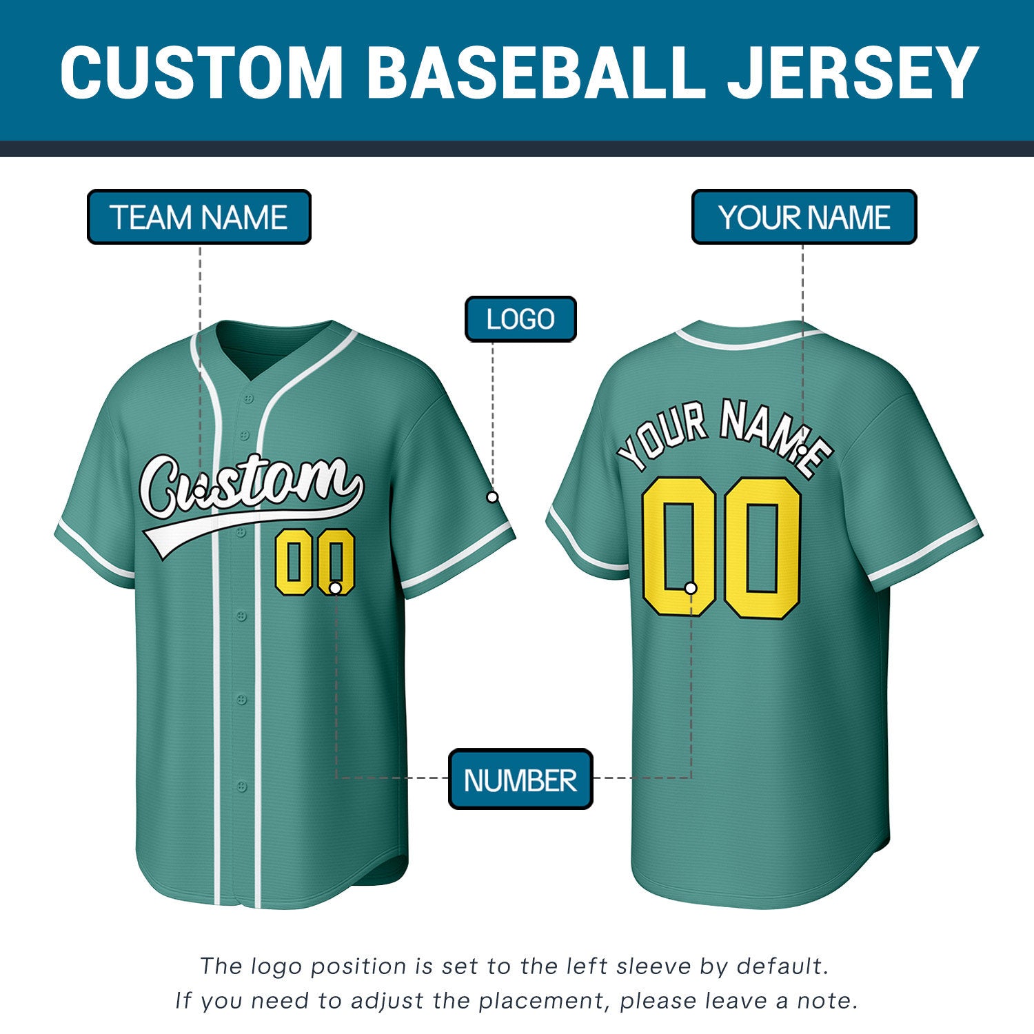Custom Teal Yellow & White Personalized Baseball Jersey | Team Sports Uniform | Vosoli