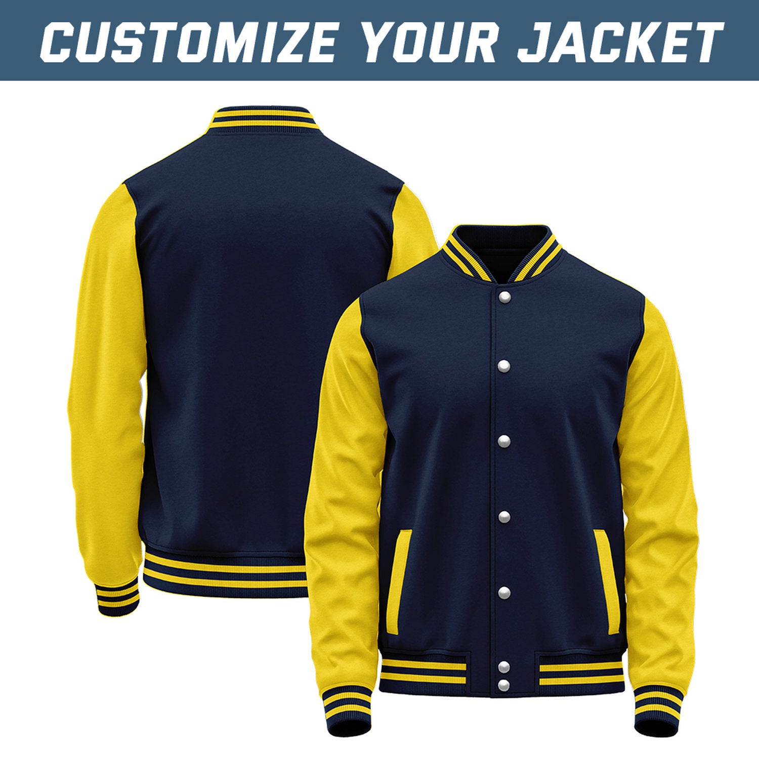Custom Navy & Yellow Baseball Bomber Jacket | Retro Collegiate Varsity & Letterman